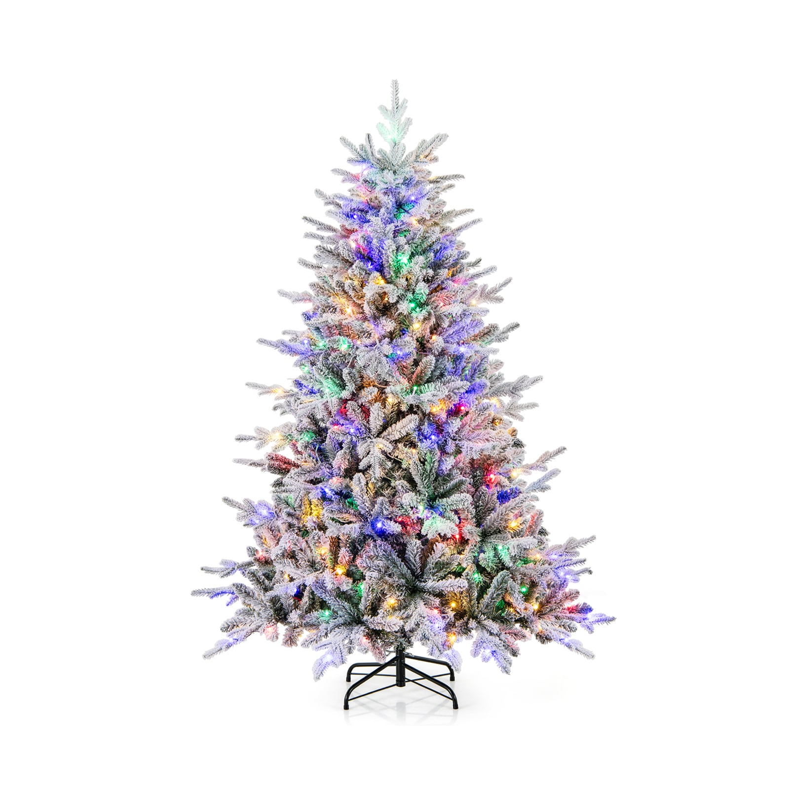 WELLFOR CM-HWY-20580 6-Feet Pre-lit Flocked Artificial Christmas Tree with Multicolor LED Lights