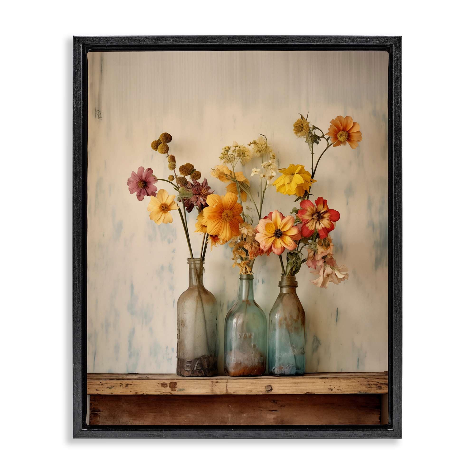 Stupell Industries BT-765-FFB-24X30 Rustic Spring Flowers Shelf Floating Frame design by Arlington Prints