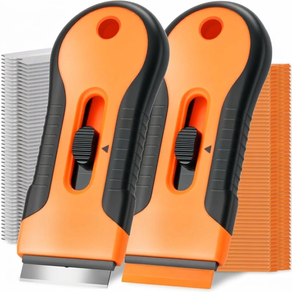 ITOPFOX Razor Blade Scraper Tool Set 2 pack with 80 pcs blades for cleaning cooktop paint glass wood tile adhesive labels and stains #L05IT09091
