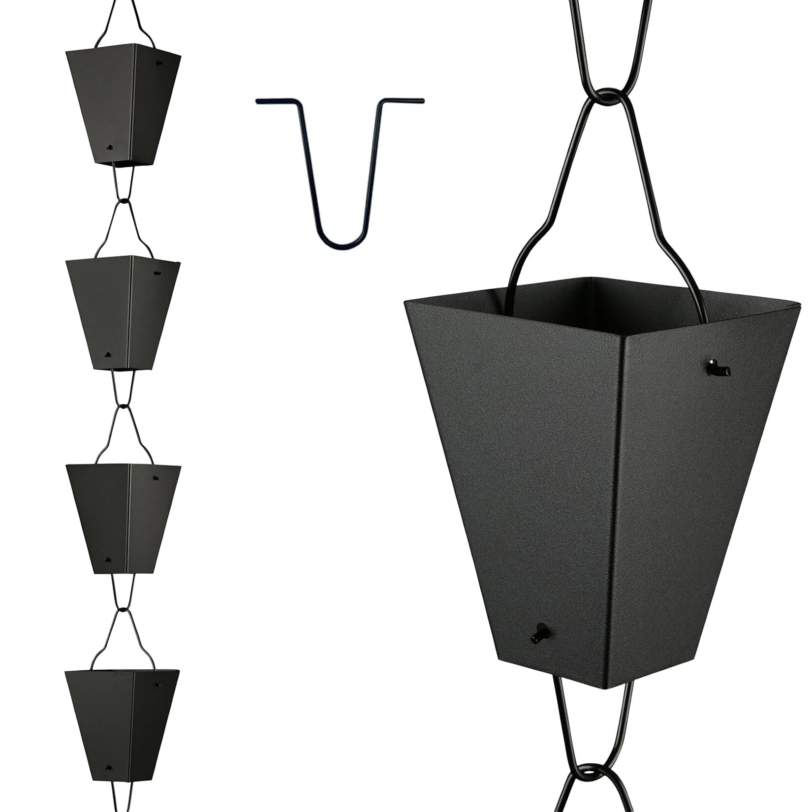 IdealHouse Black Square Metal Rain Chain 10.5ft Decorative Downspout Replacement Functional Rainwater Diverter for Gutters Outdoor Garden and Home