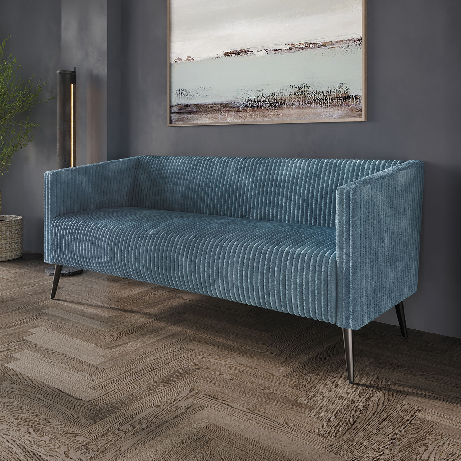 CasePiece C372SF-LBL-VV 74.21-in Midcentury Light Blue Velvet 3 -seater Sofa