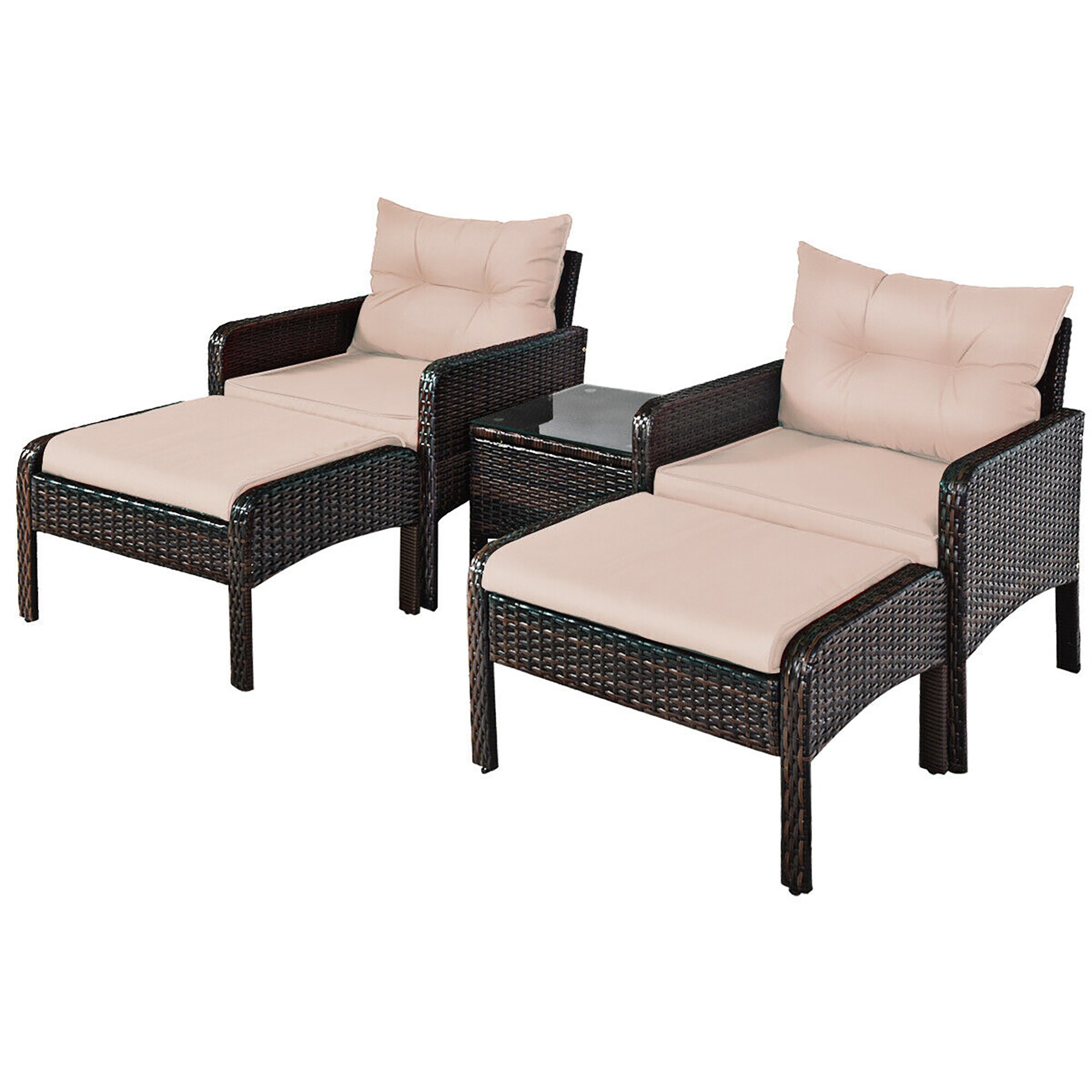 CASAINC DS-W28605936 Rattan Sofa Set 5-Piece Rattan Patio Conversation Set with Off-white Cushions
