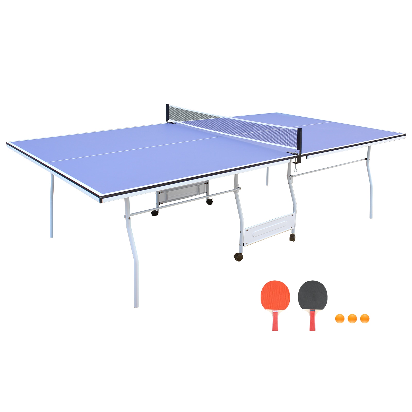 LUXEYARD 9 ft Mid Size Table Tennis Table Foldable Portable Ping Pong Table Set Indoor Games Net 2 Paddles 3 Balls