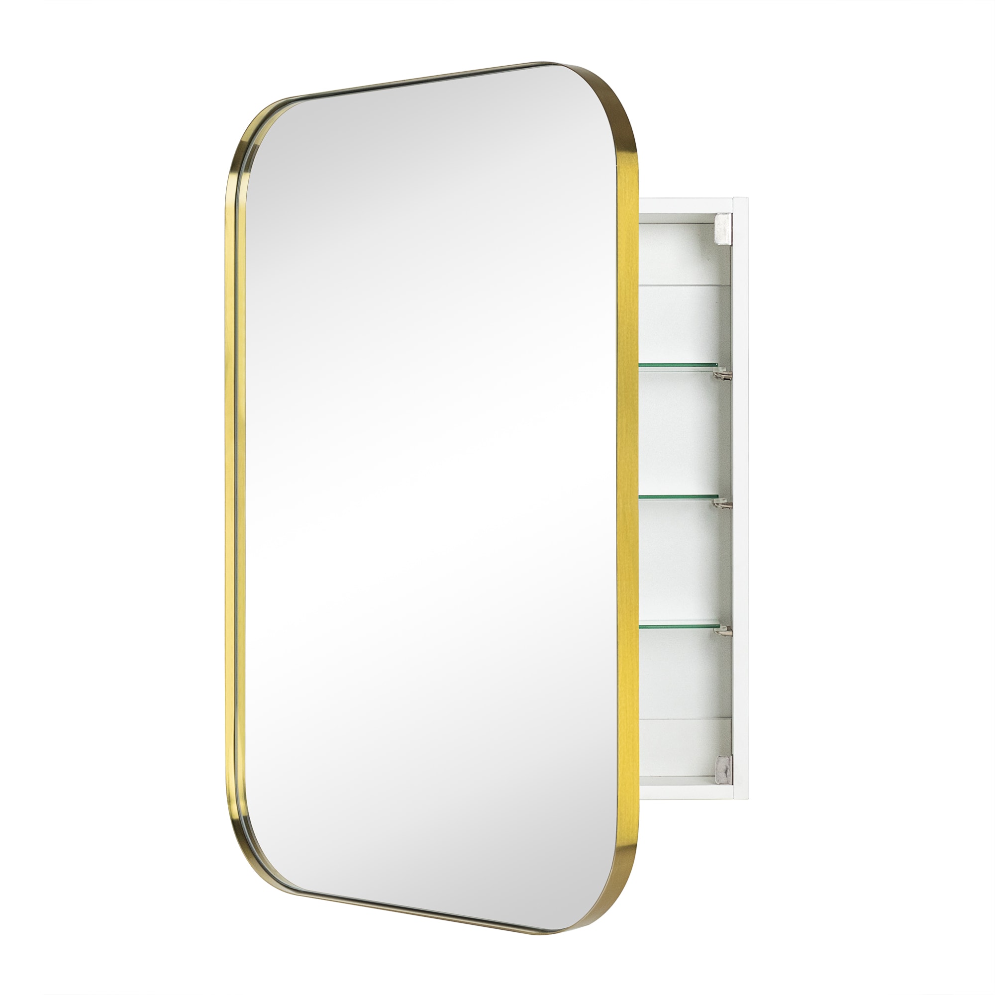 TEHOME GC-XB0016 22-in x 30-in Surface/Recessed Mount Brushed Gold Mirrored Rectangle Soft Close Medicine Cabinet