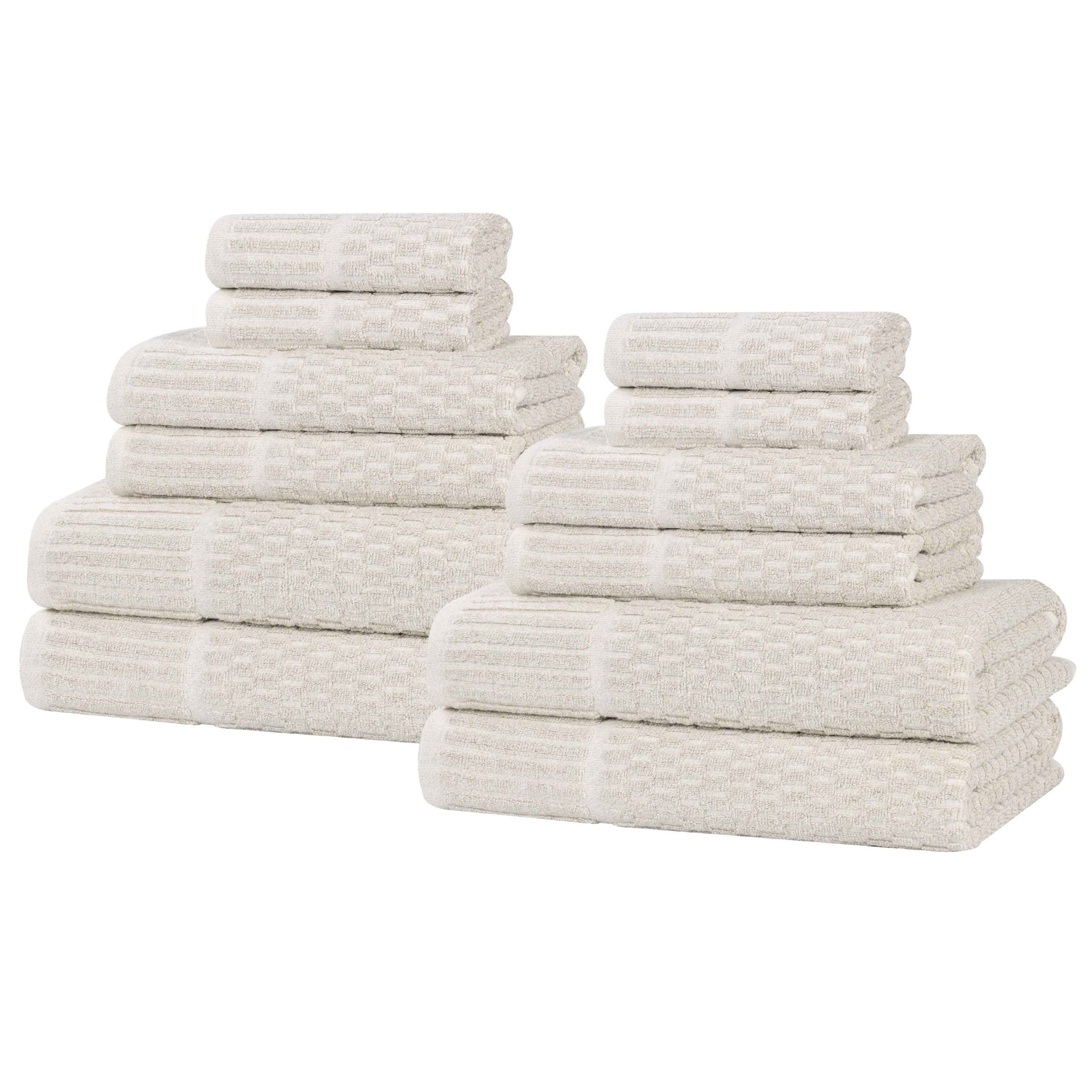 Slickblue Cotton Viscose Quick Dry Checkered Ribbed Border Bath Towel Set Bathroom Towels Bath Hand and Washcloth Set for Guest Bathroom Apartment Dorm Multiple Color and Size Options