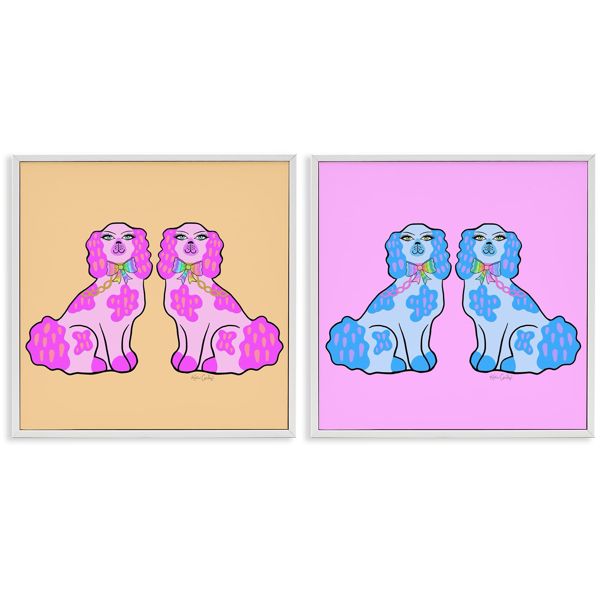 Stupell Industries B2-793-WFR-2PC-17X17 Brightly Colored Posh Pooches 2pc Framed Giclee Set design by Katie Conley