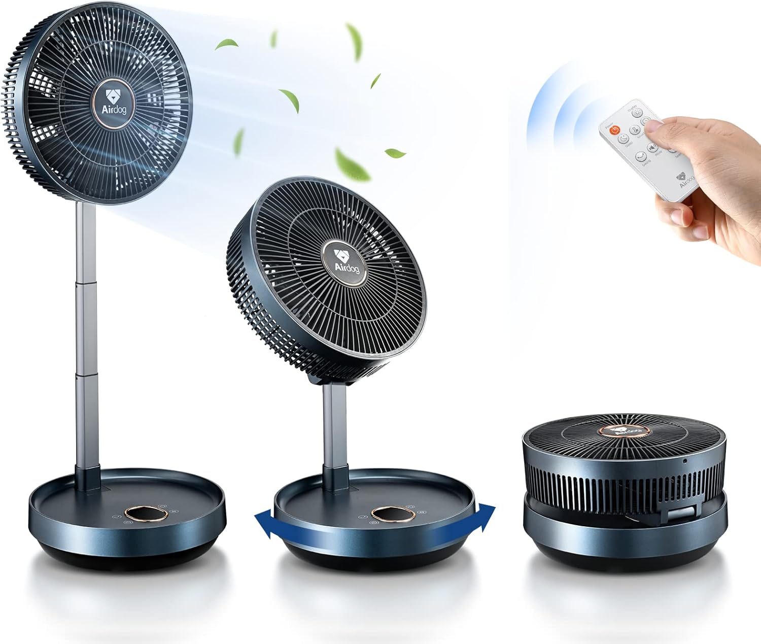 Airdog F10 11.65-in 12 -Volt 12 -Speed High Velocity Indoor/Outdoor Black Oscillating Floor Fan with Remote