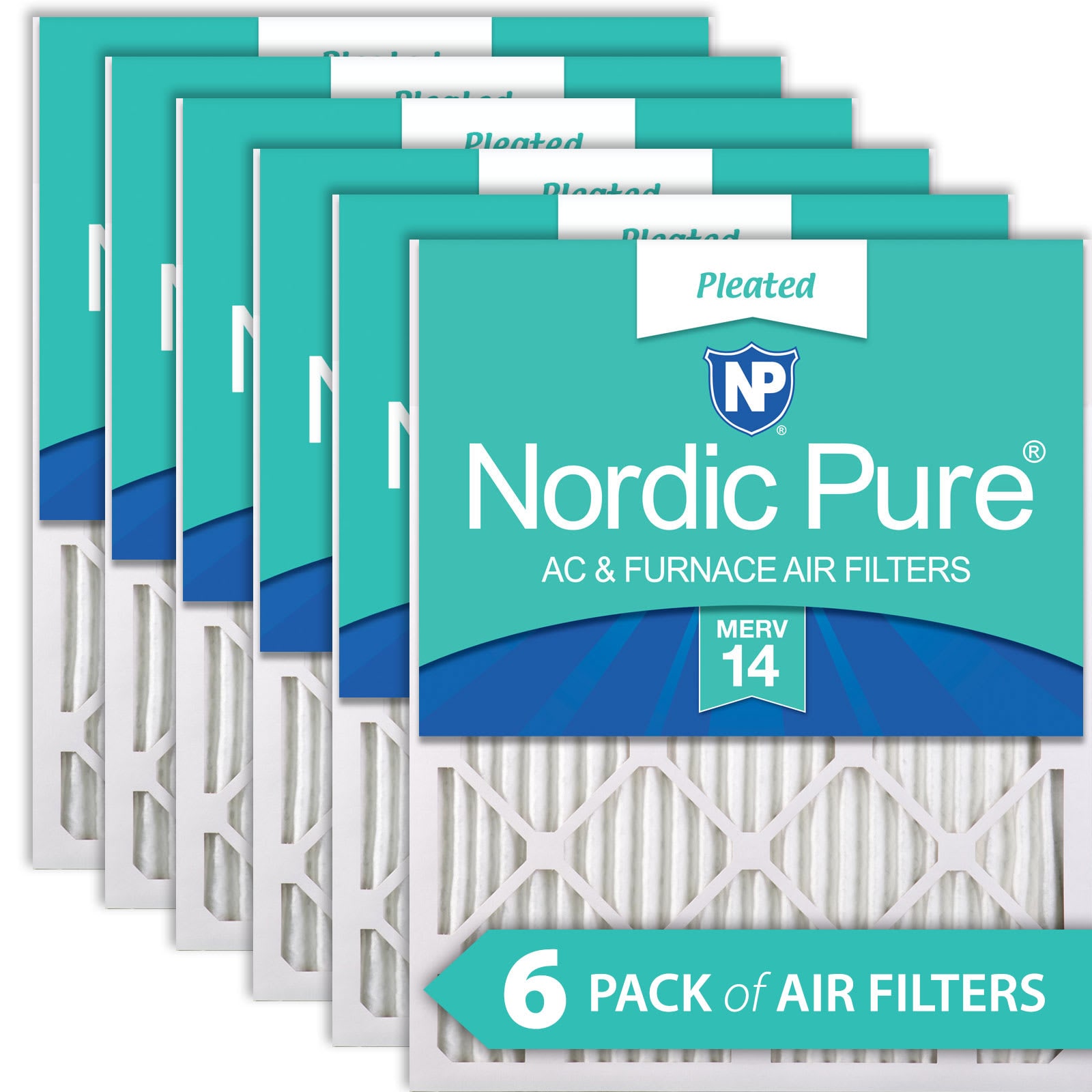 Nordic Pure 20x20x1 (19 1/2x19 1/2) Pleated MERV 14 Air Filters 6 Pack