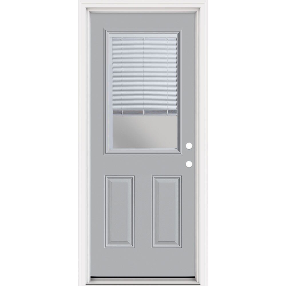 Masonite 321473 Steel Doors Series 32-in x 80-in x 4-9/16-in Steel Half lite Left-hand inswing Infinity Gray Painted Prehung Front Door with Brickmould Insulating core