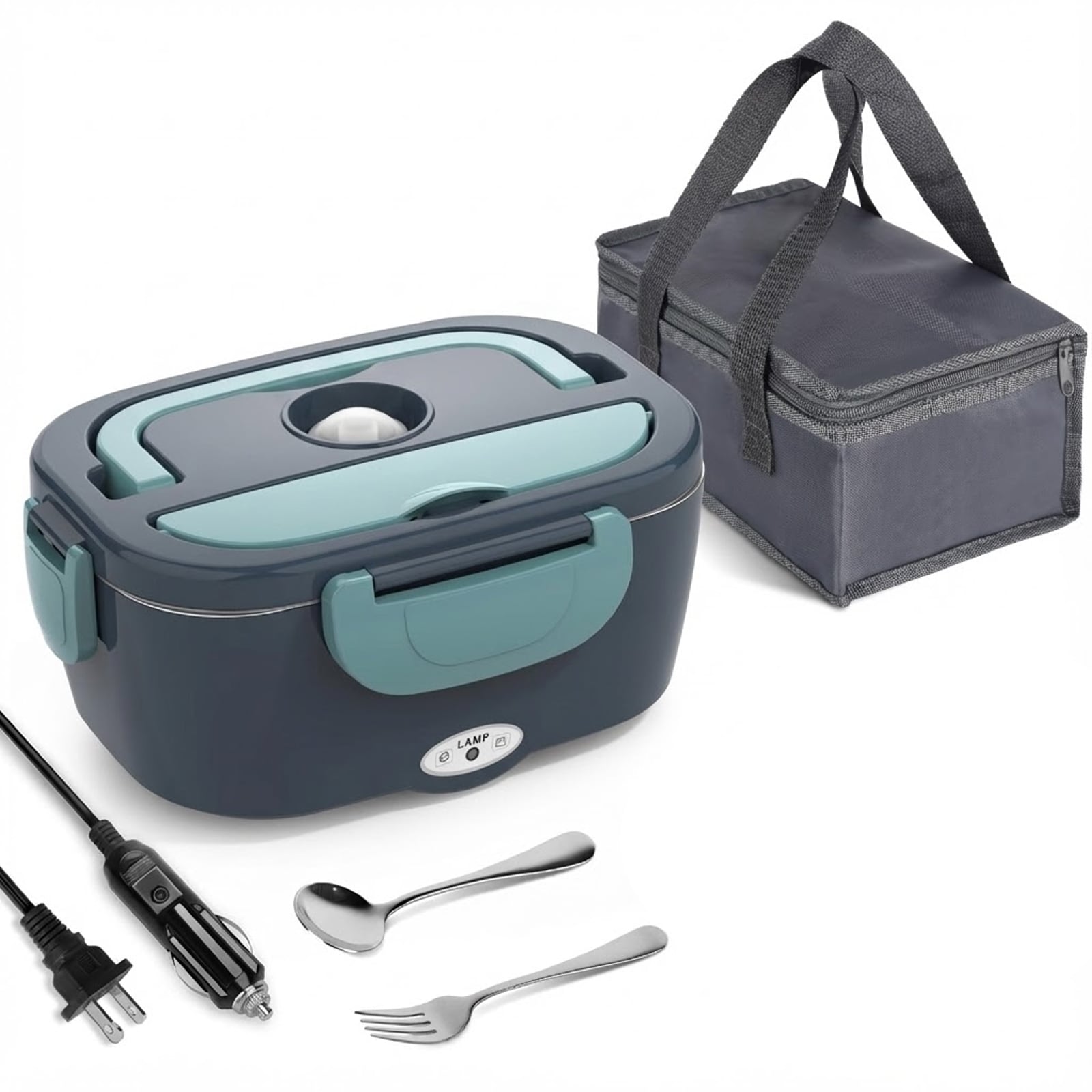 Afoxsos - Electric Lunch Box 3 in 1 Heated Food Warmer 1.5L Stainless Steel Container 0.45L Compa...