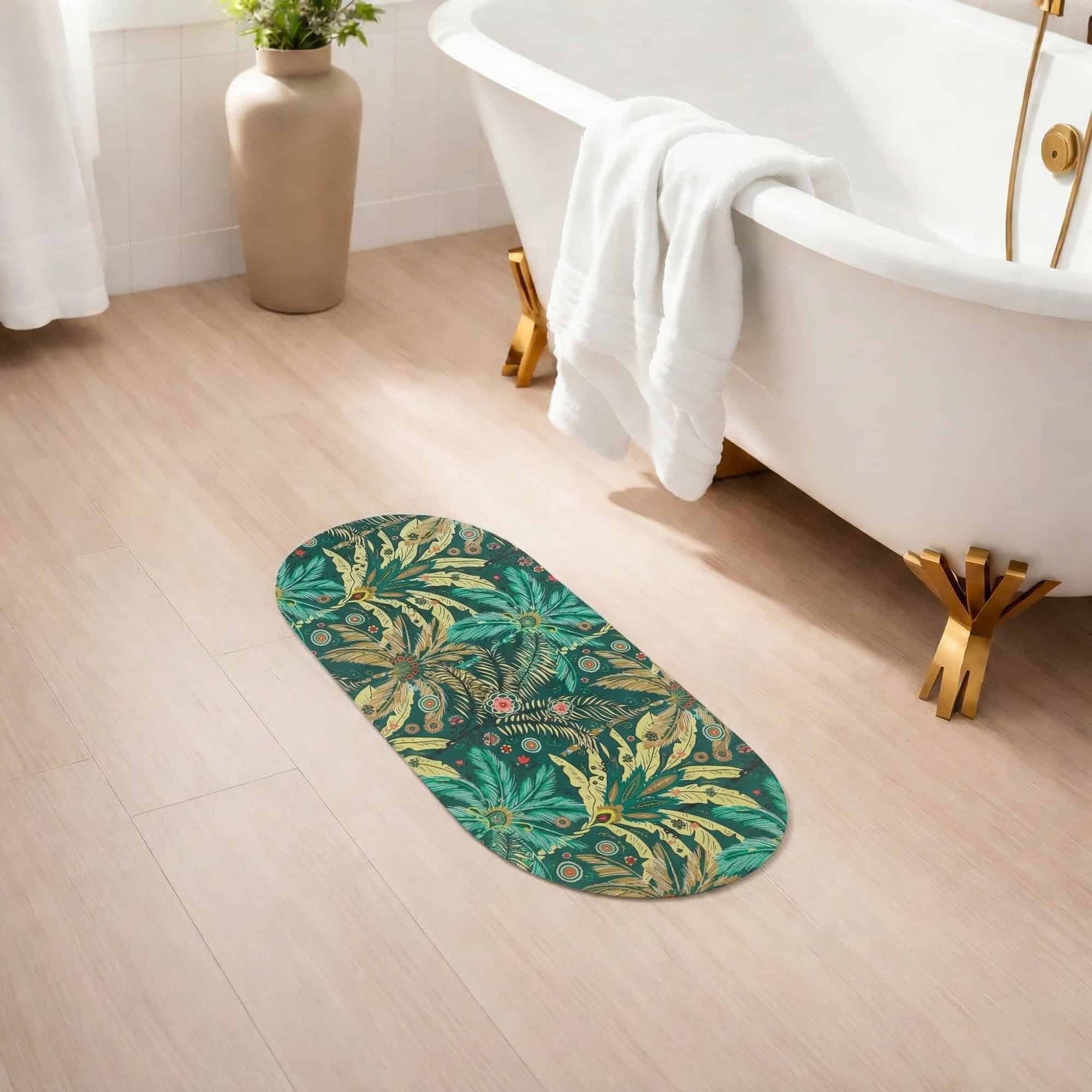 EVIDECO FRENCH HOME GOODS 7611795 18 x 40-in Jungle Bloom Runner Bath Mat Ultra Absorbent Quick Dry Rug with Anti-Slip Rubber Backing