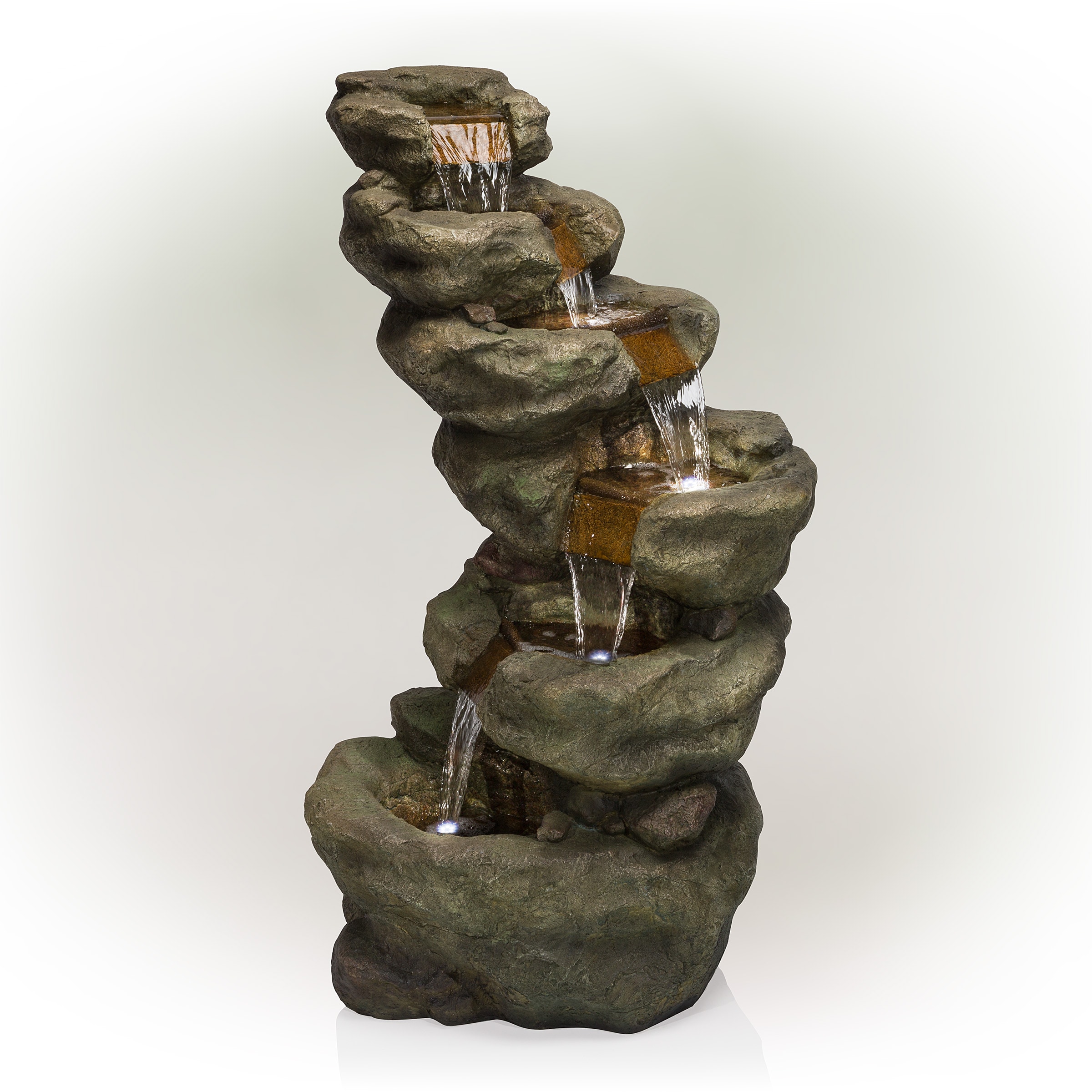 Alpine Corporation TZL106 48-in H Resin Tiered Outdoor Fountain Pump Included