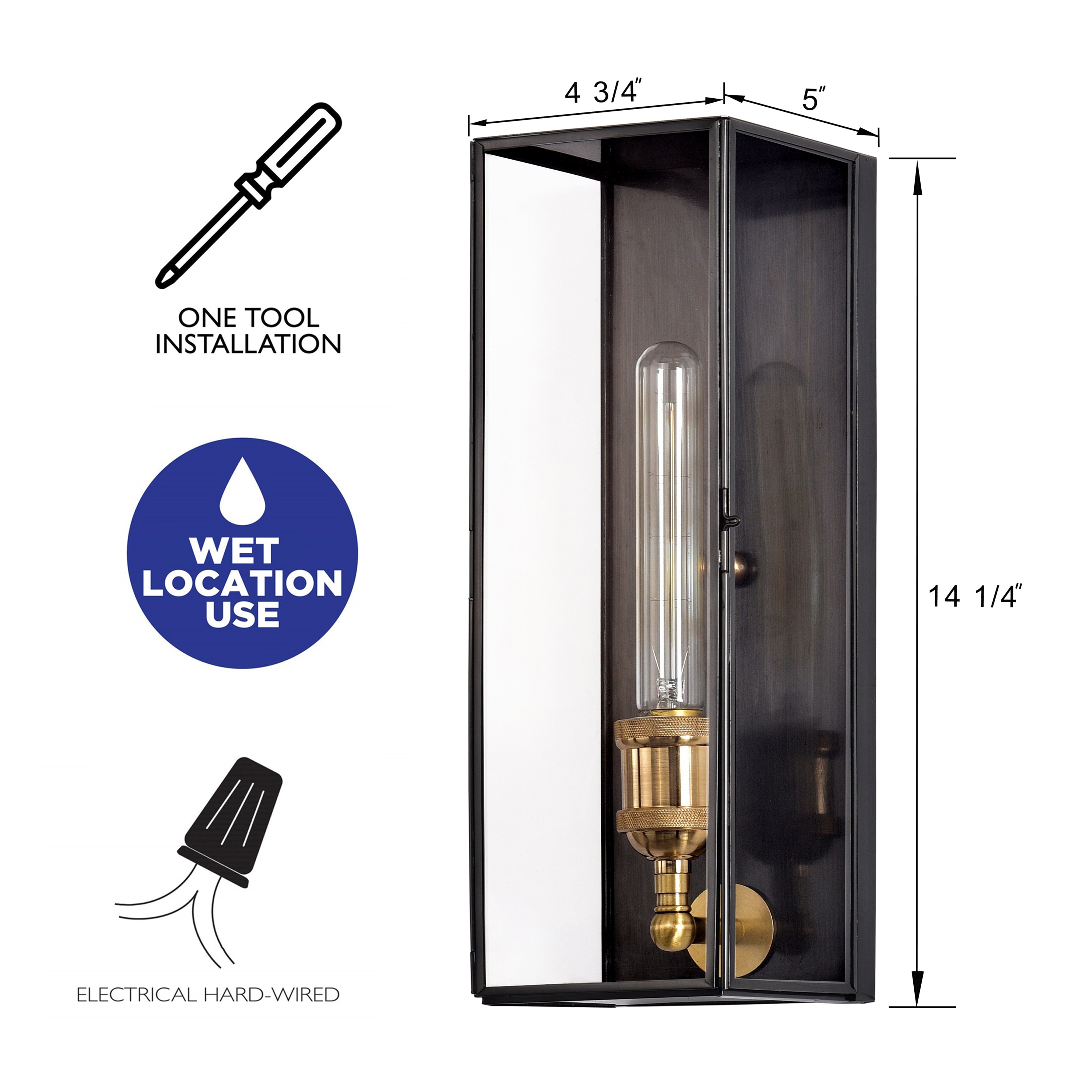 Modern Brass and Bronze Rectangular Outdoor Wall Sconce with Clear Glass