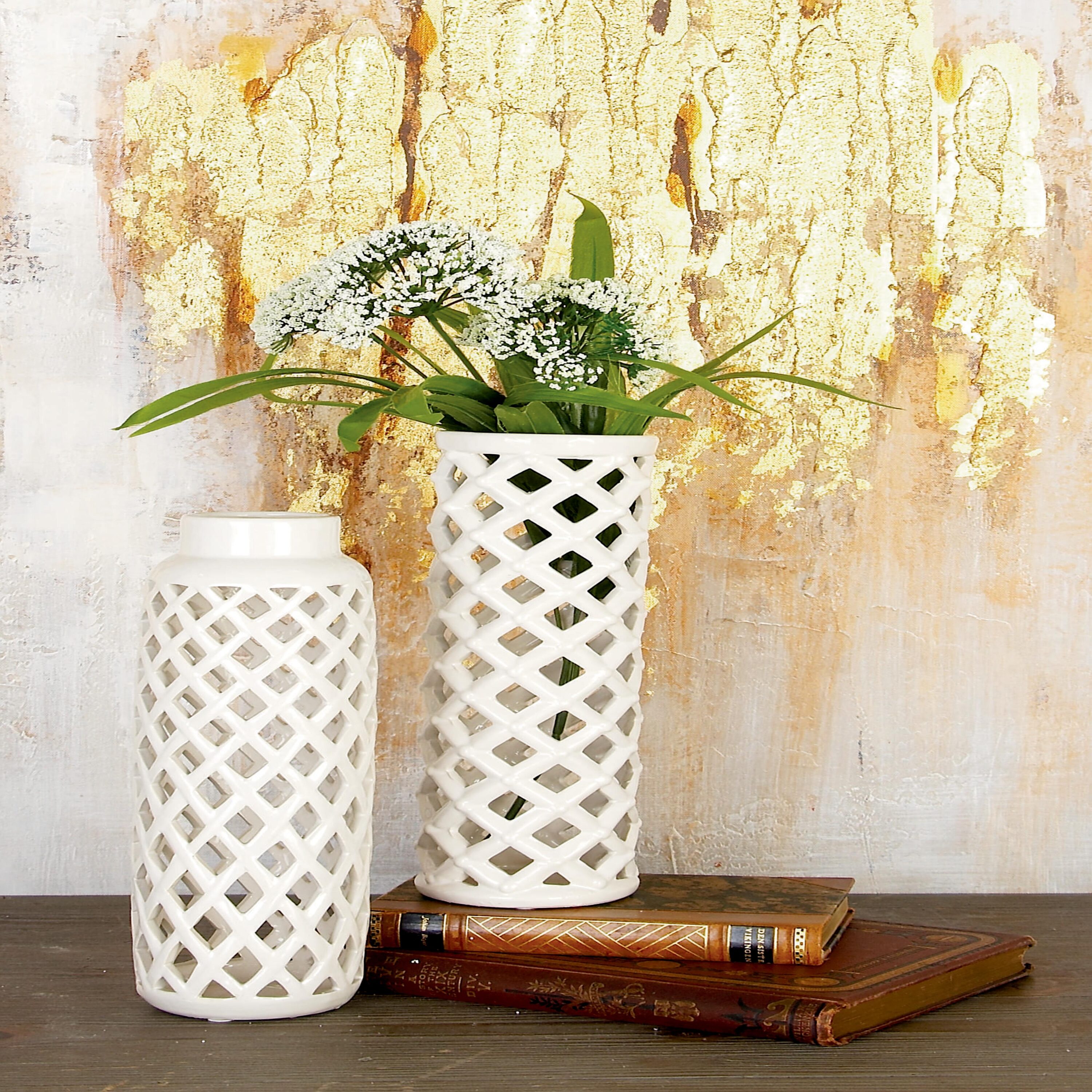 Grayson Lane 92561 2 -Pack White Stone Modern Vase