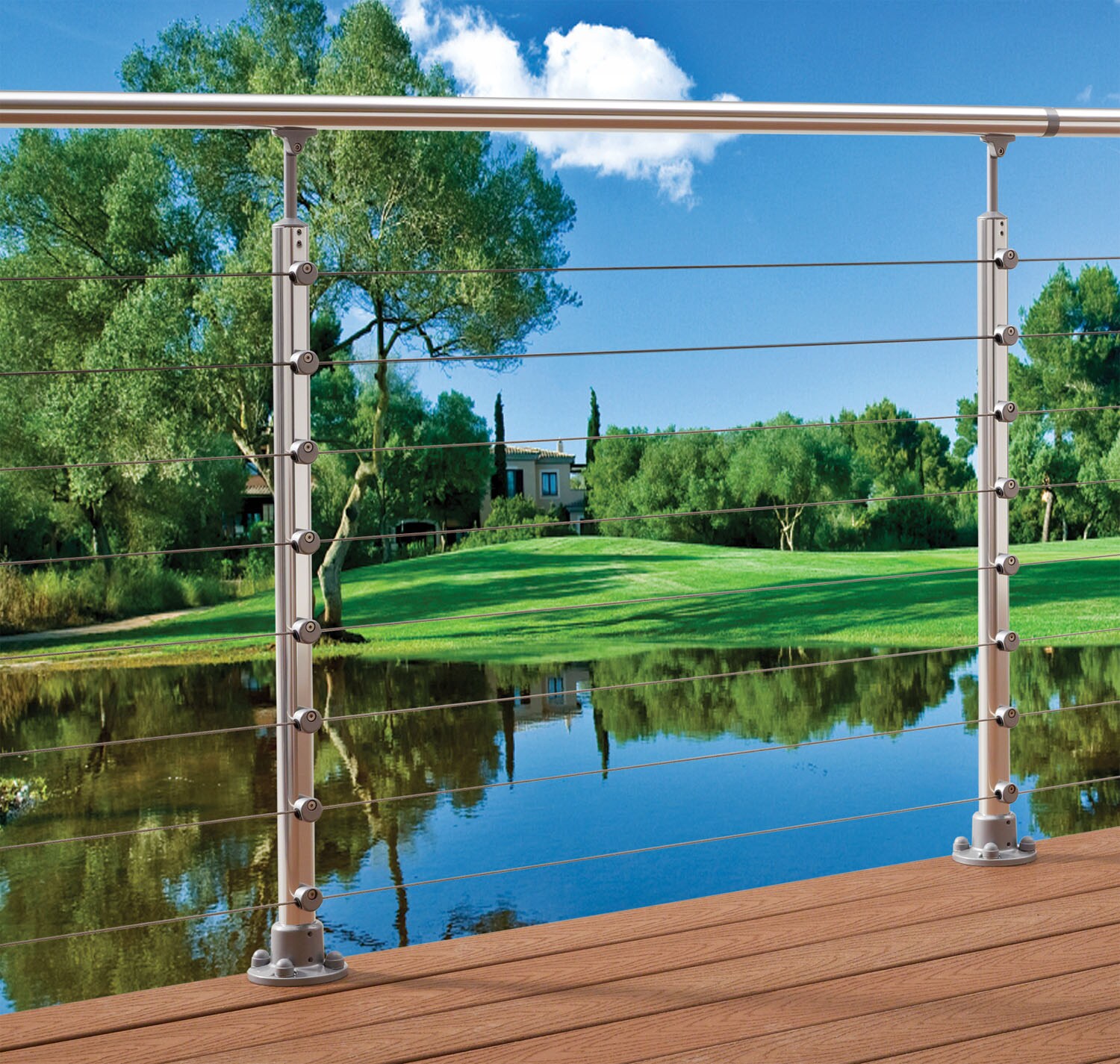 Dolle Prove 36 in. H x 79 in. W Brushed Aluminum Handrail Stainless Cable Infill Top Mount Railing Kit
