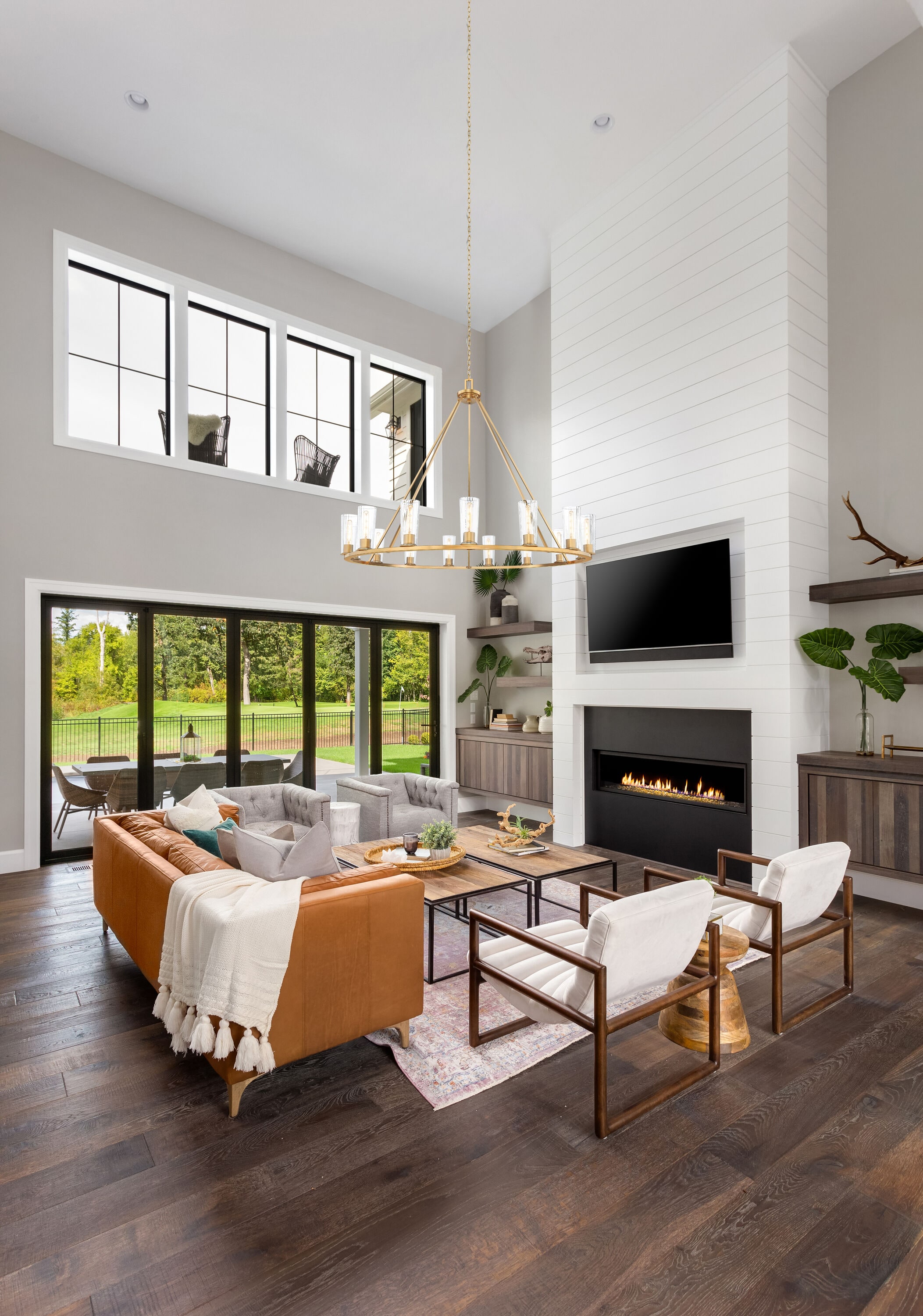 Modern Gold 15-Light Chandelier with Clear Glass Shades