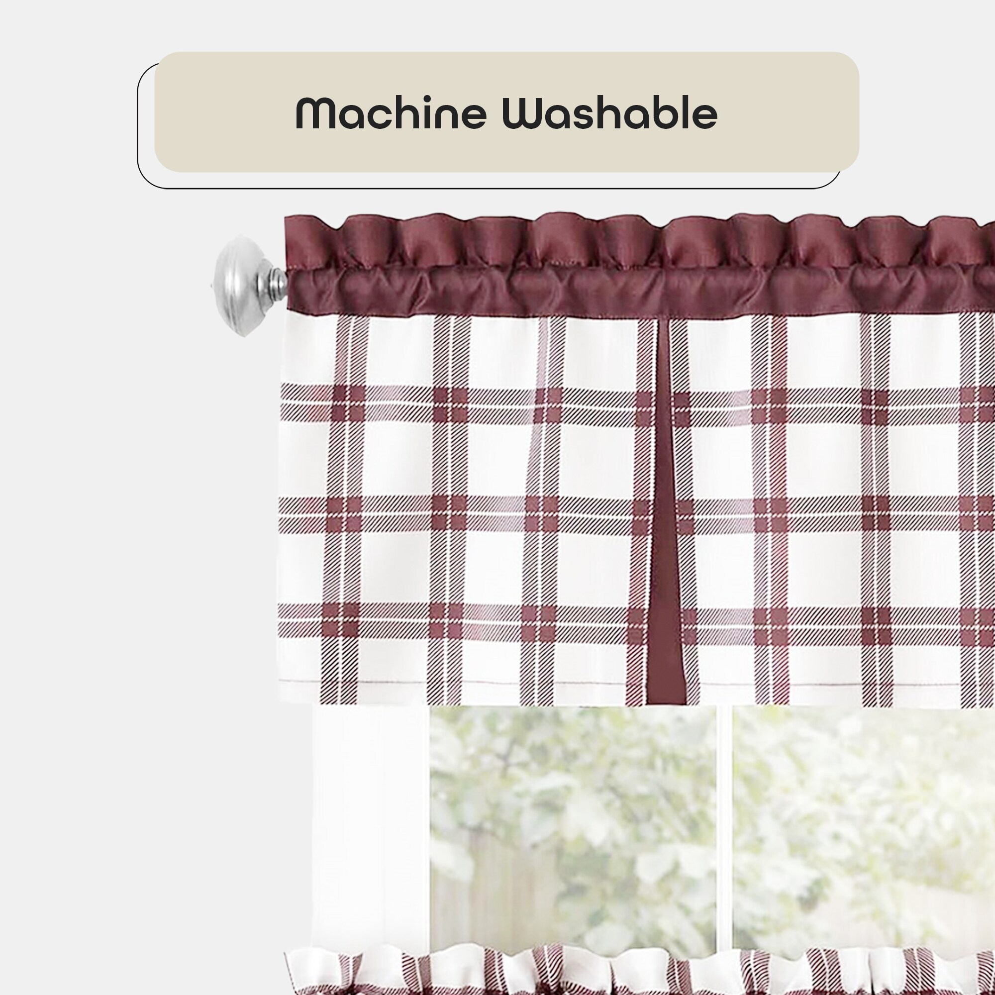 Achim Tate 36 In Burgundy Polyester Rod Pocket Valance And Tier Set In The Valances Department 0798