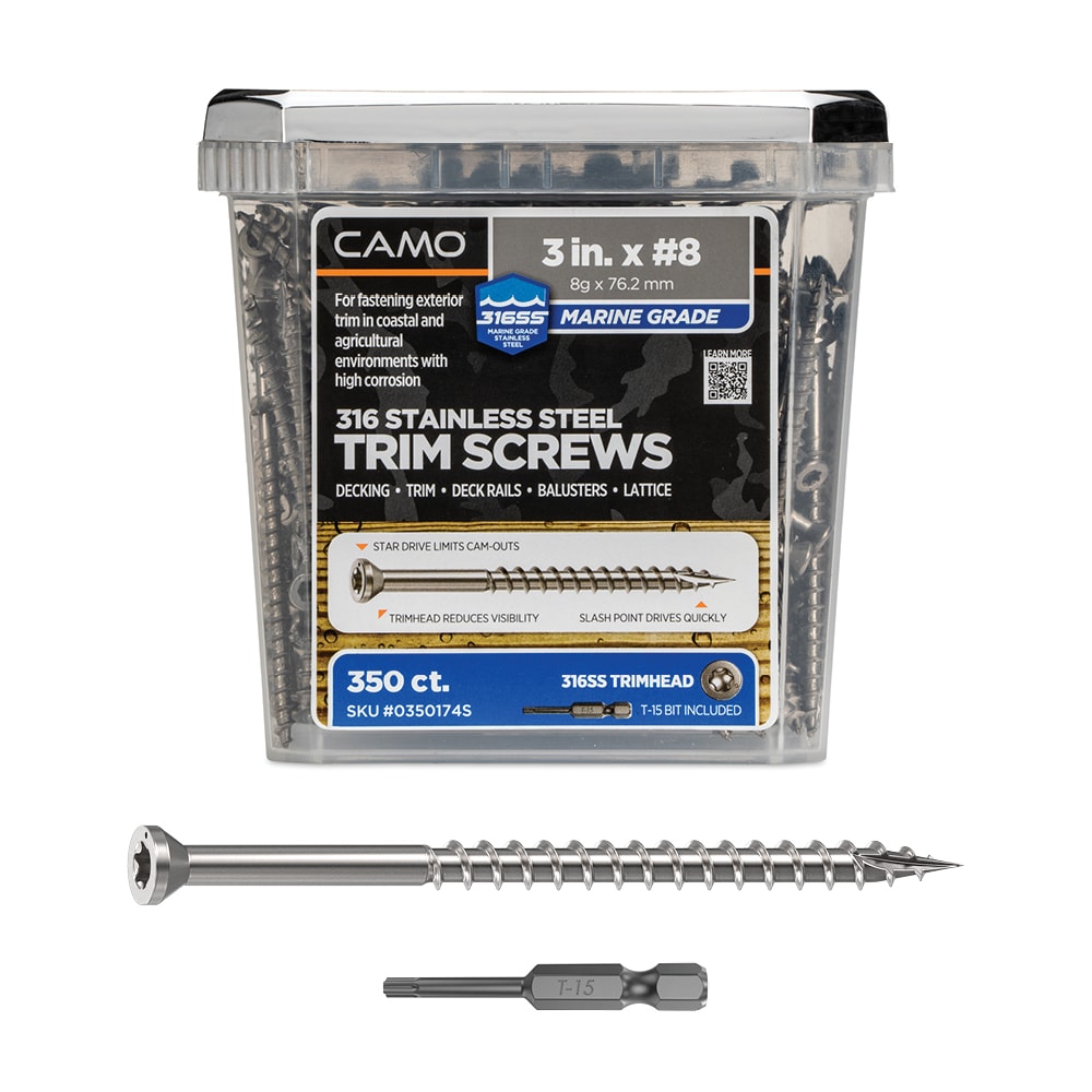 CAMO 0350174S #8 x 3-in Stainless steel Exterior Trim screws ( 350 -Per Box )