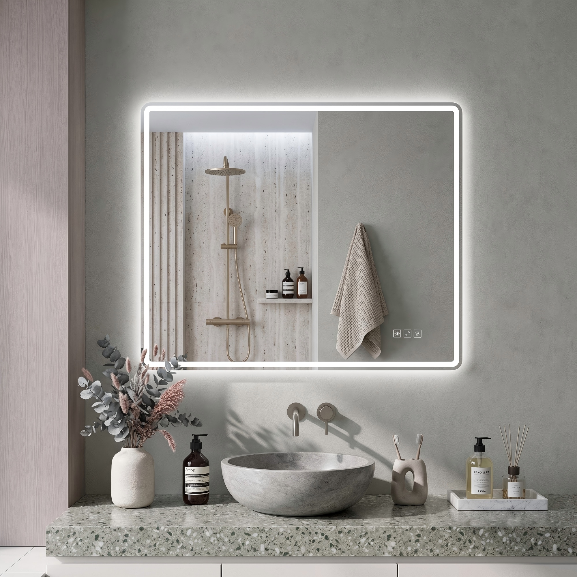 Tahanbath 24 in W x 32 in H Rectangular Front-Lighted and Backlit LED Bathroom Mirror with Anti-Fog