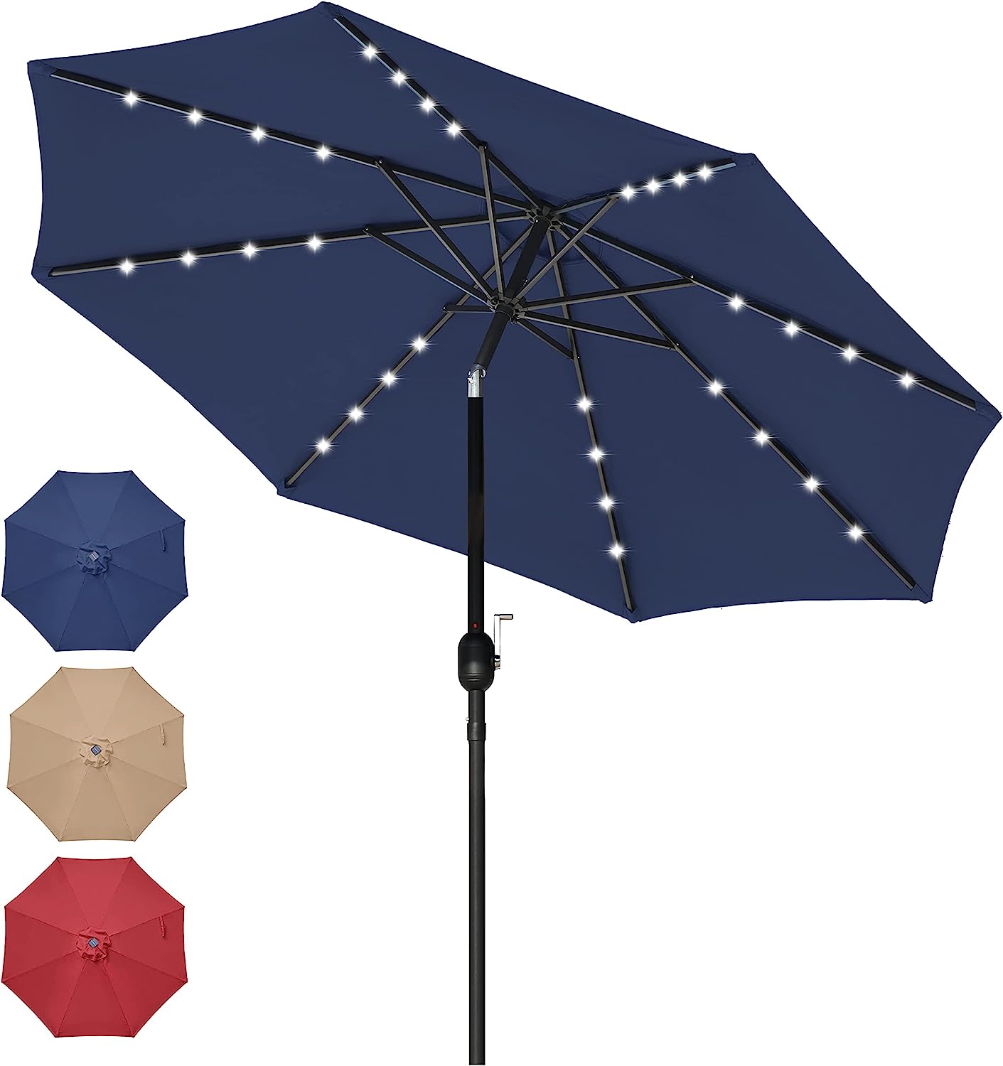 CESICIA W225-OPS-230 9.16-Feet Steel Blue Market Patio Umbrella with Lights and