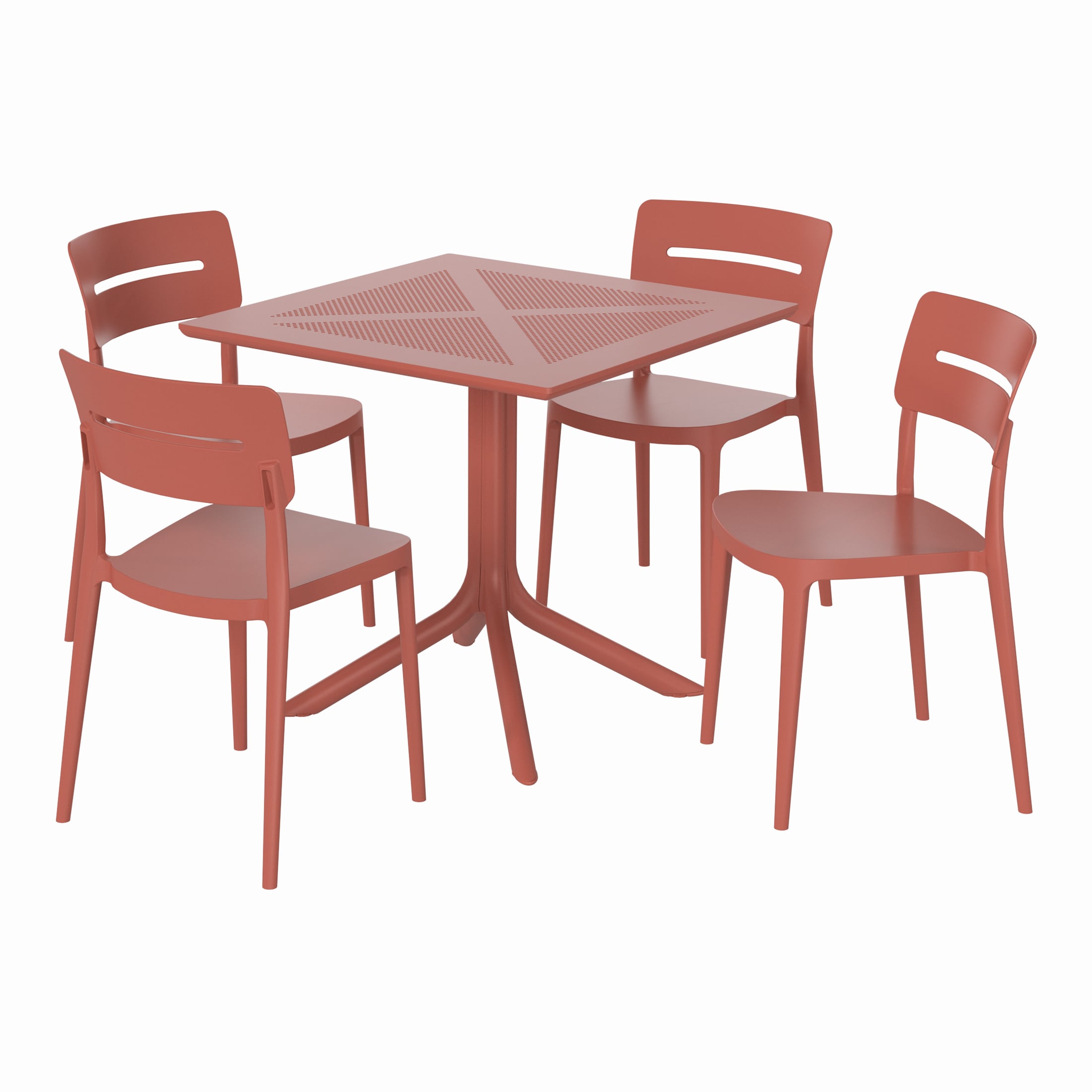 Westin Furniture OP3082-RD FrondForm 5 -Piece Red Patio Dining Set Plastic Square Table with 4 Stackable Stationary Chairs