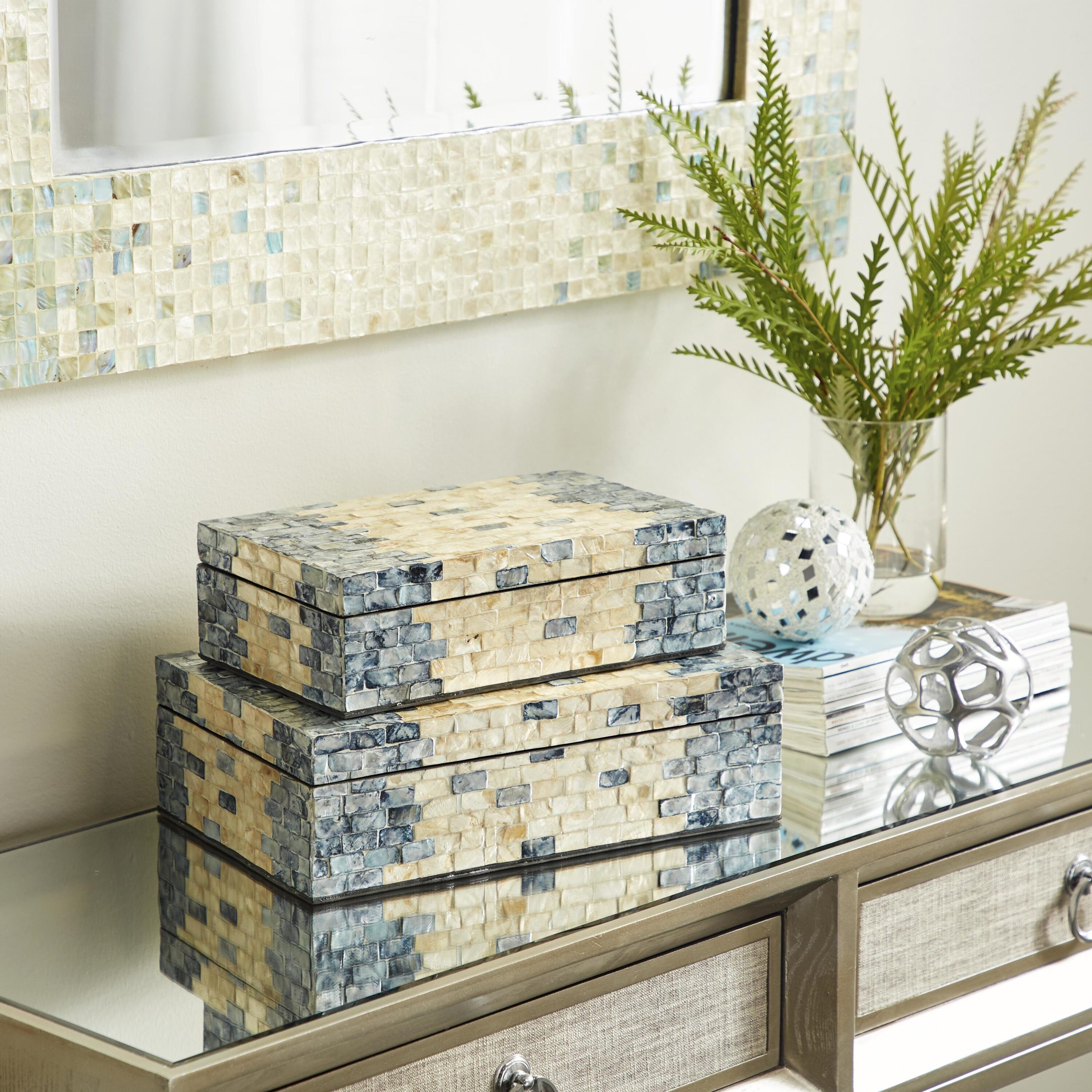 Grayson Lane 84442 2 -Pack Blue Shell Coastal Decorative box