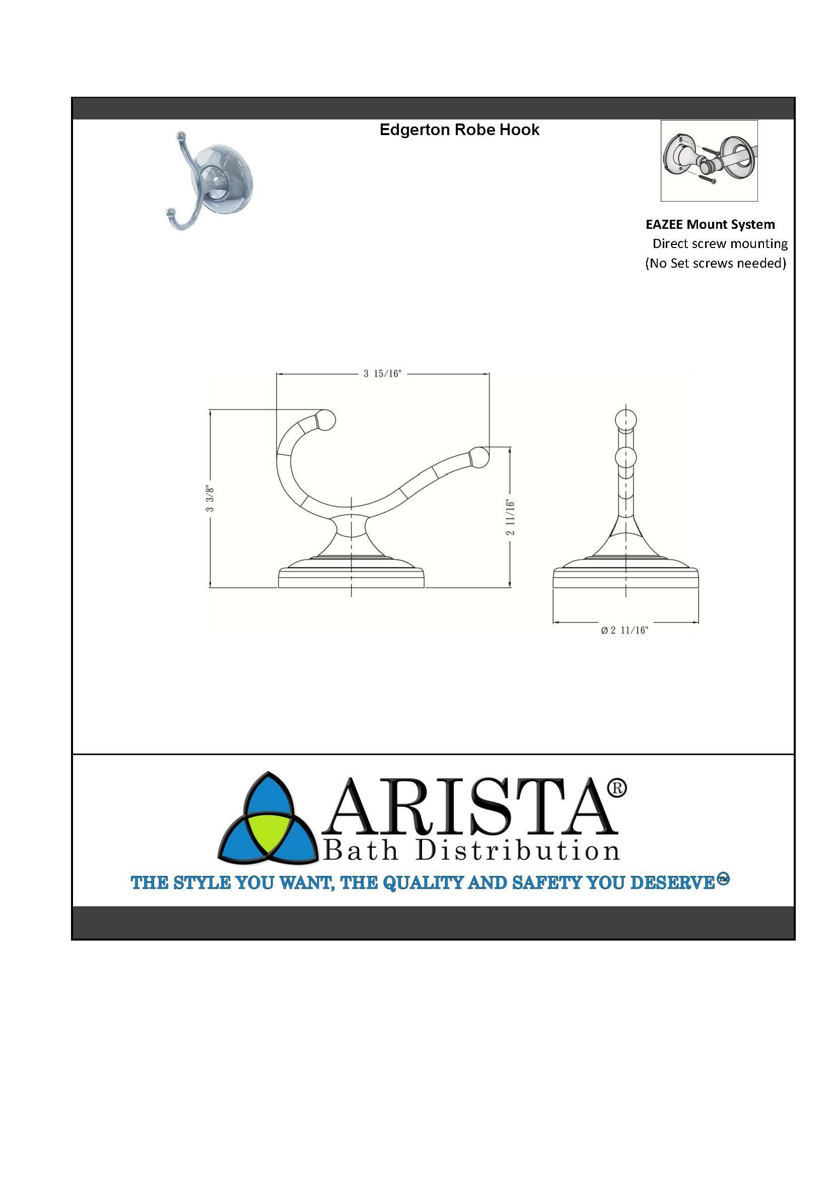ARISTA BA3801-RHKJ-CH Robe-Hooks - View #5