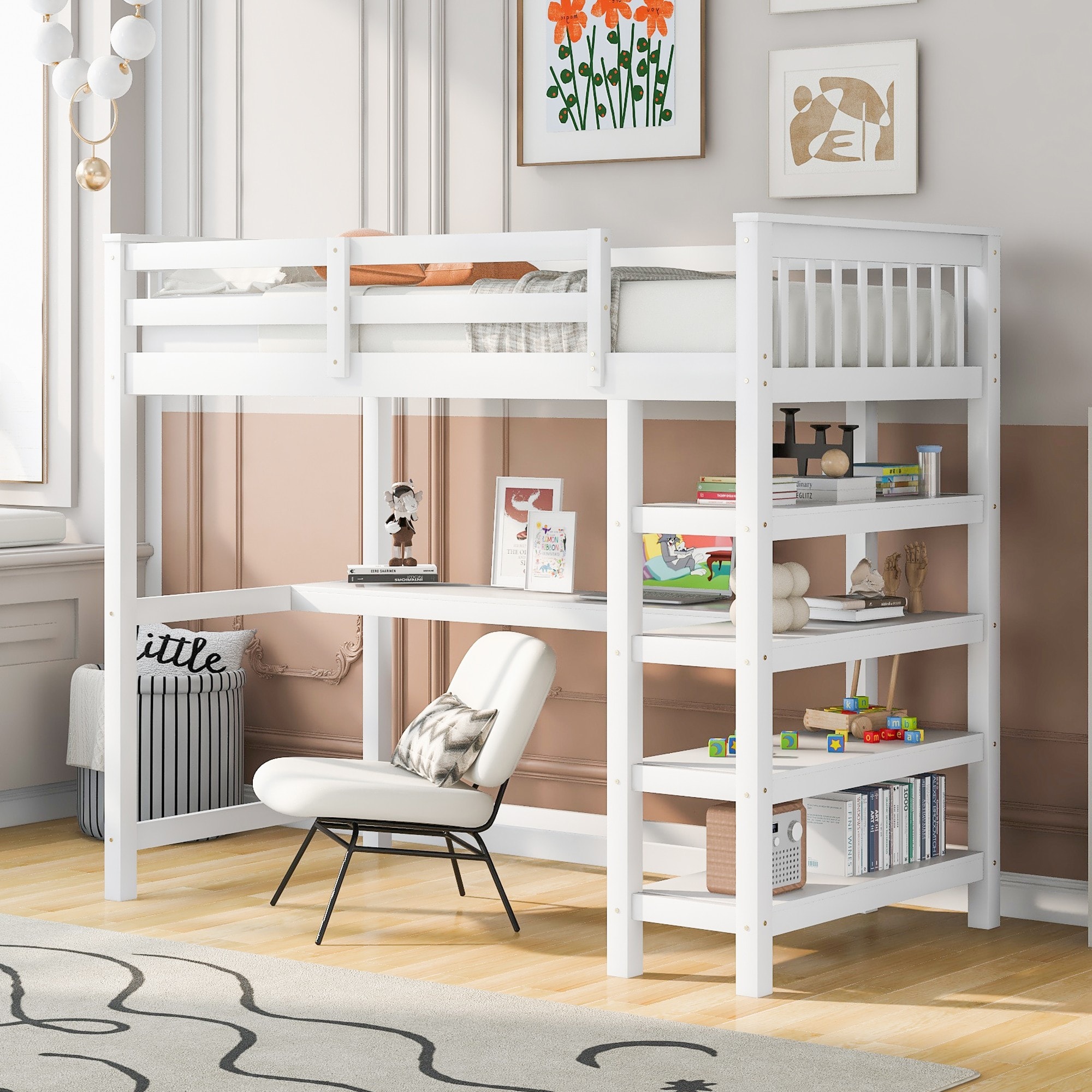 Yiekholo LL-1368AAK White Twin loft Bunk Bed
