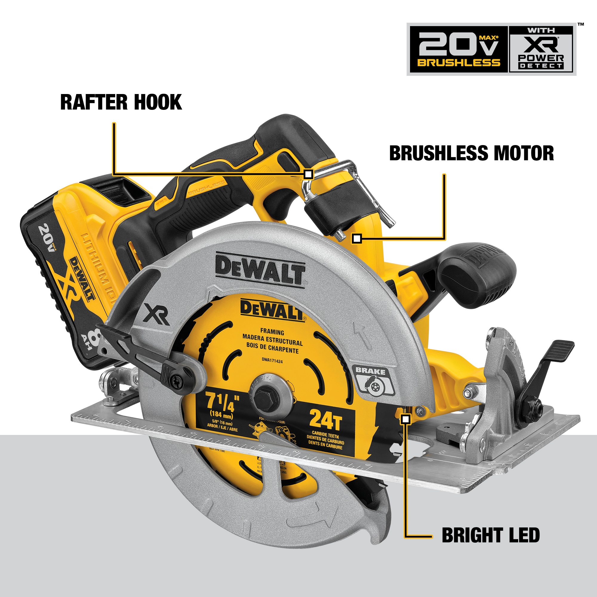 DEWALT XR POWER DETECT 20-volt Max 7-1/4-in Brushless Cordless Circular Saw  Kit (1-Battery  Charger Included) in the Circular Saws department at 