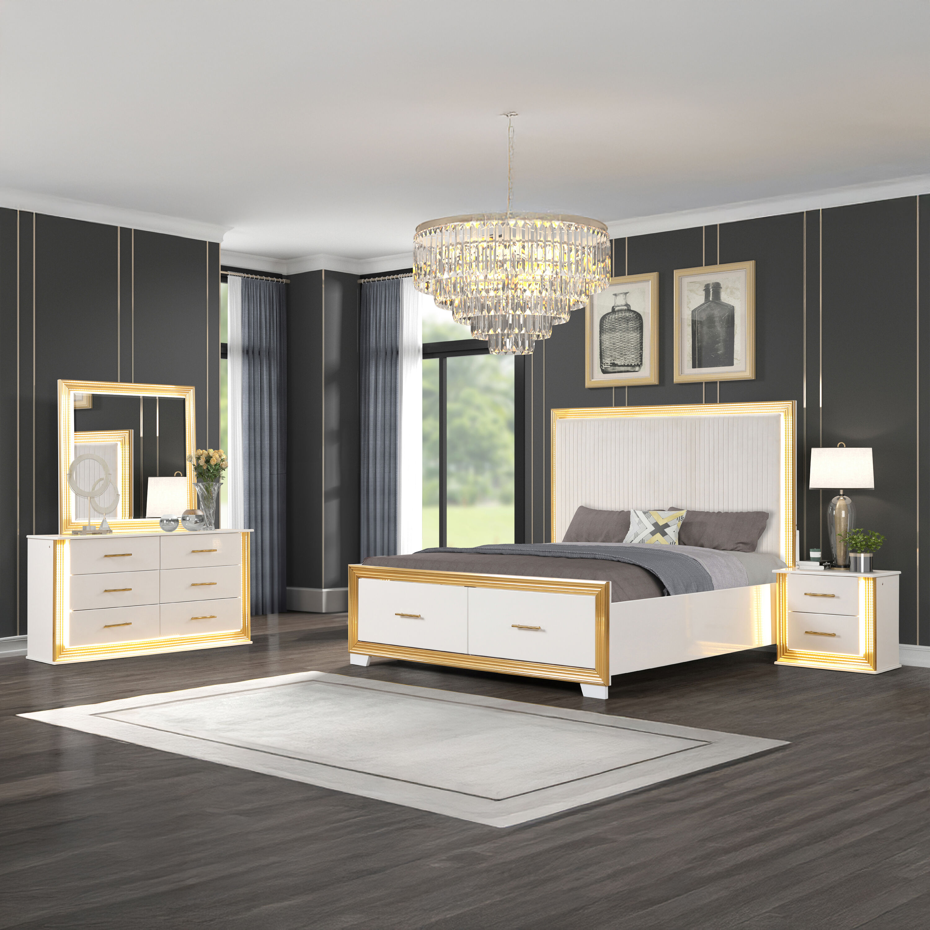 Galaxy Obsession White King Bedroom Set #601955549134