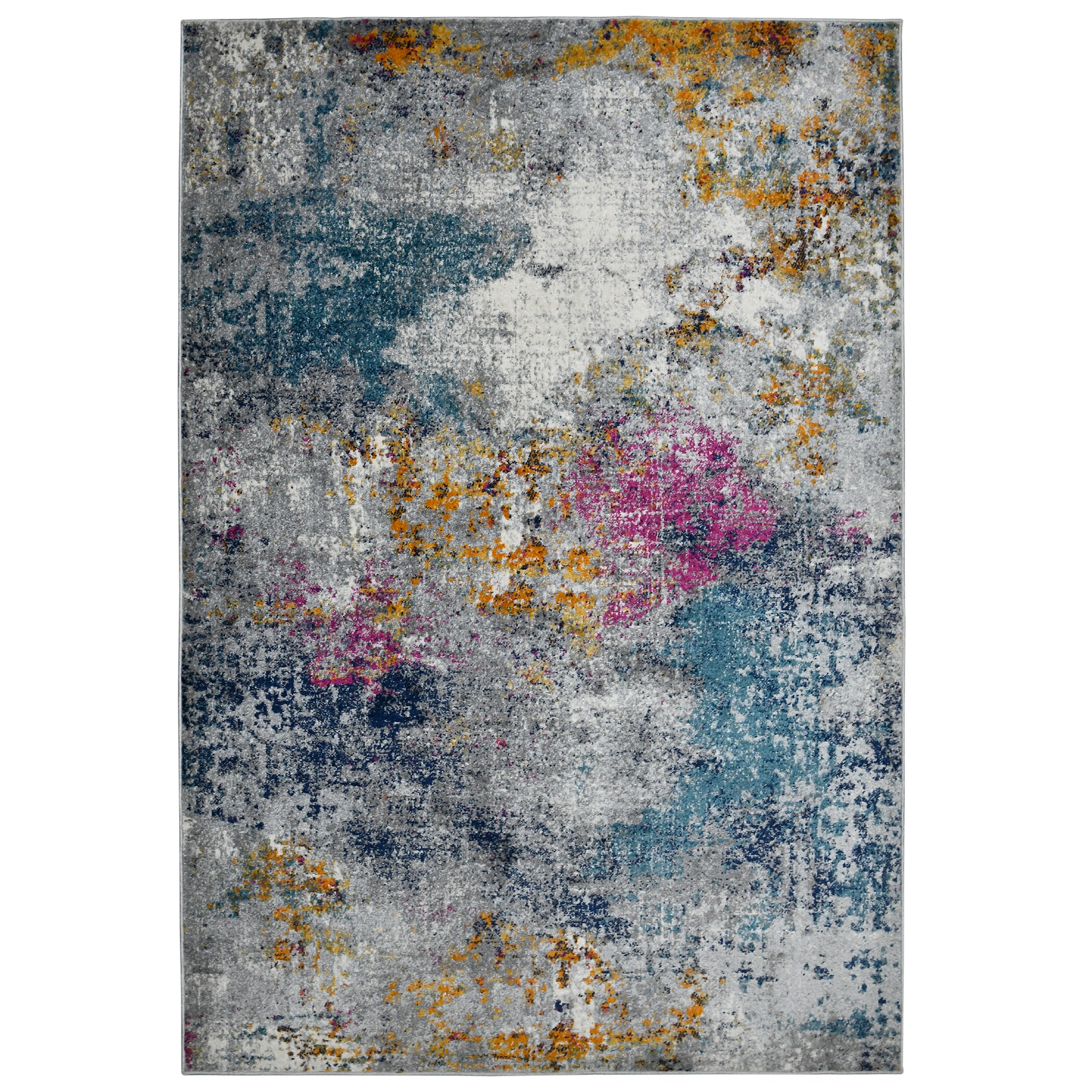 Blue and Multicolor Abstract Synthetic Rectangular Rug