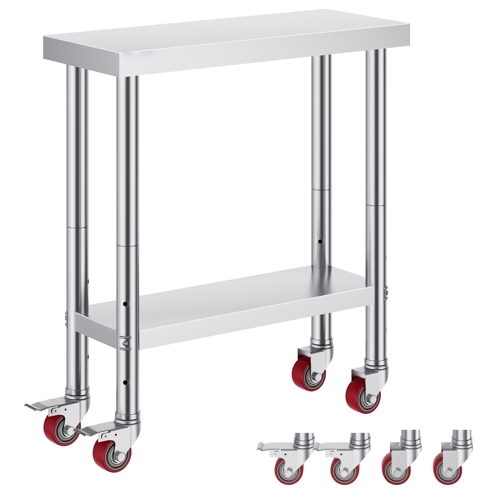 Mecale - 30 x 18 x 34-in Stainless Steel Work Table 4-Caster 3-Level Shelf 700 lb Silver