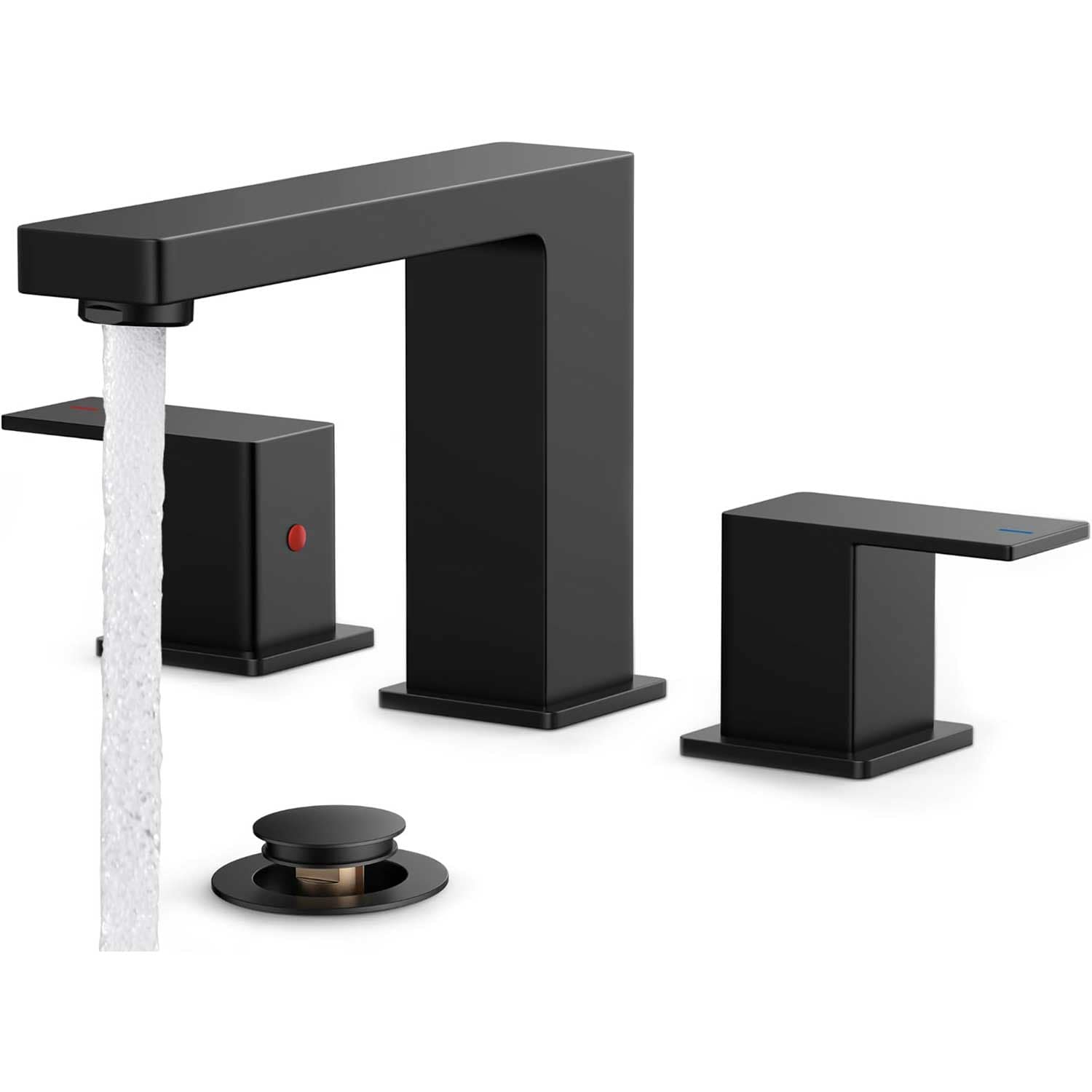 Aoibox Matte Black 8 Inch Widespread Bathroom Faucet 3 Hole 2 Handle Sink Faucet with Pop Up Drain 1 Set Includes Water Saving Aerator #LAB0126F31