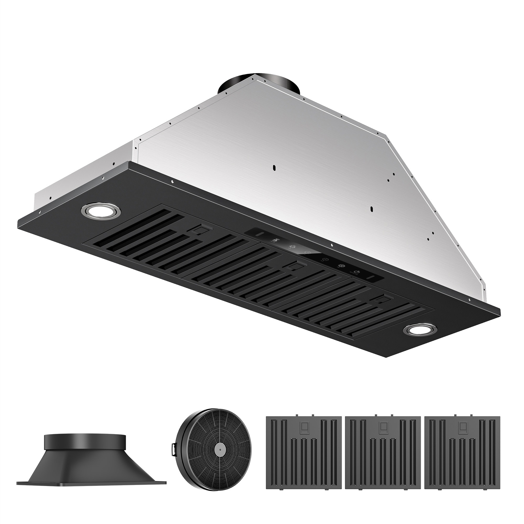 VIKIO VIKB0136BSS 36 inch Convertible 900-CFM Black Insert Under Cabinet Range Hood with Charcoal Filter