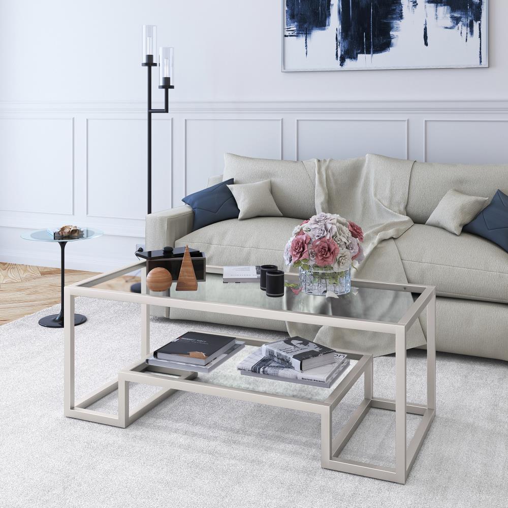 Hailey Home Athena Satin Nickel Glass Glam Coffee Table with Storage in ...