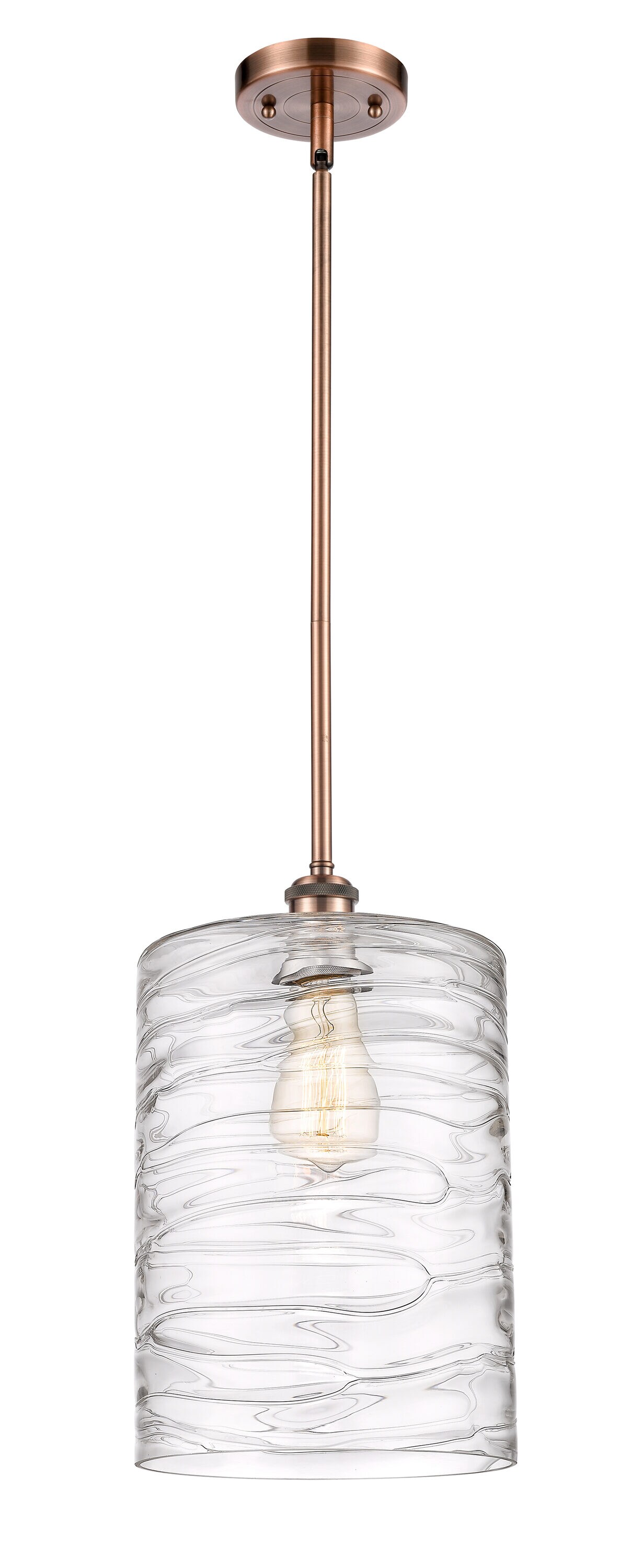 Innovations Lighting 516-1S-AC-G1113-L Cobbleskill 1 -Light Deco Swirl, Antique Copper Industrial Textured glass Drum Medium Hanging Pendant light