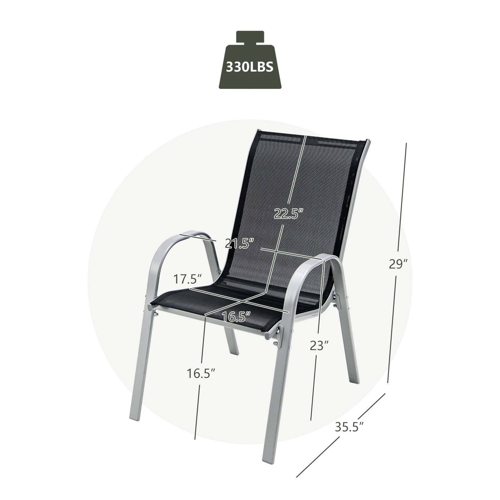 Black Stackable Outdoor Dining Chairs with Armrests, Set of 4