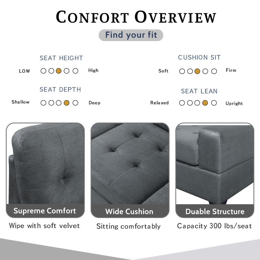 Clihome 3 Piece Sectional Sofa Set Modern 3-Piece Microfiber Gray ...