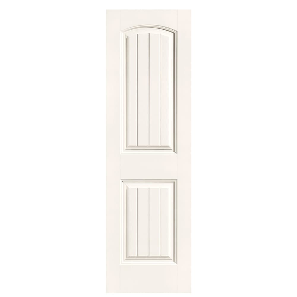Masonite 1443661 Cheyenne 24-in x 80-in White 2-panel round top plank Smooth Solid core Prefinished Molded composite Slab Door