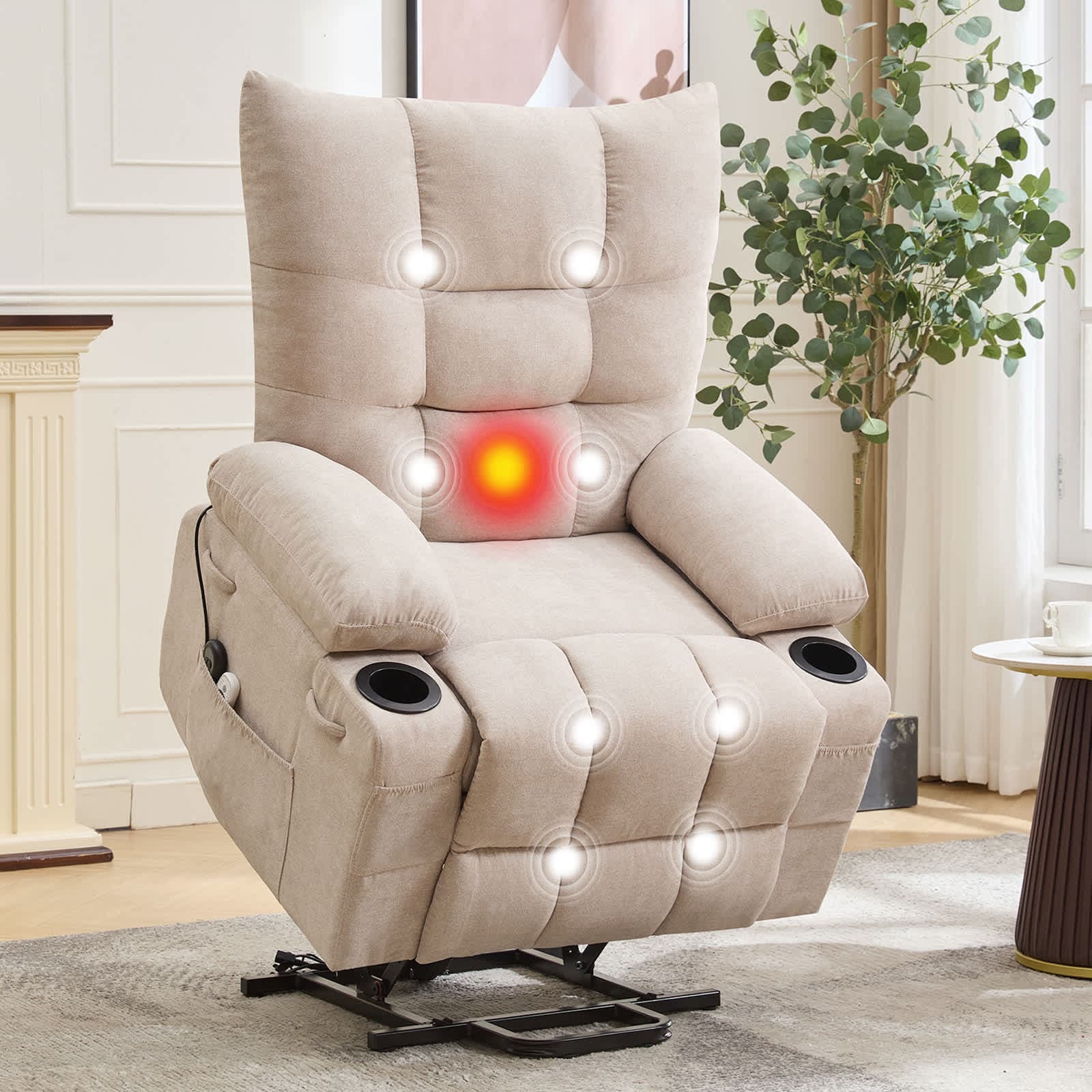 Qeetex SUN-PHK-34C7H5DY Oversized Power Lift Recliner Chair with Massage and Heat Swivel Rocker Recliner