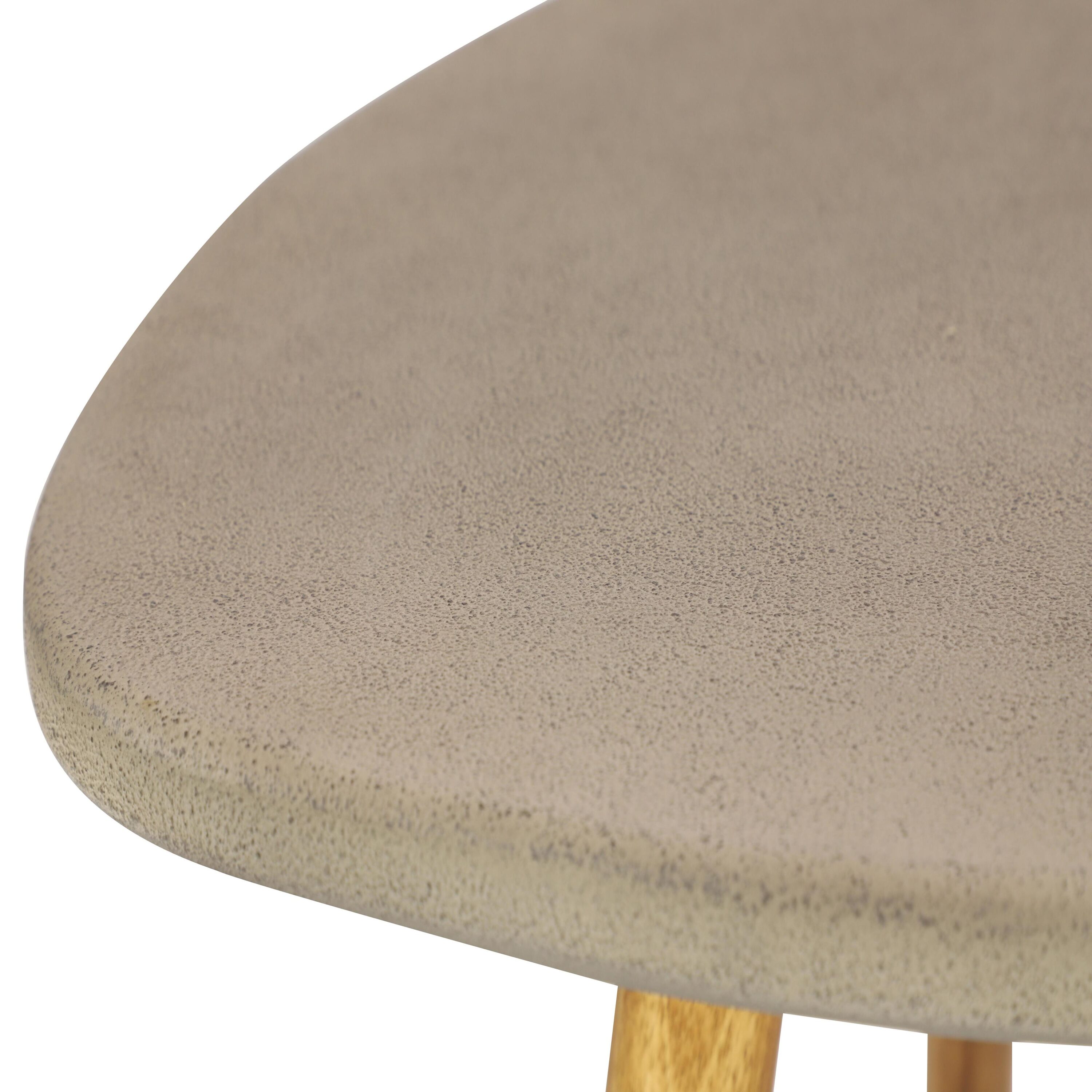 Gray Polycement and Acacia Wood Outdoor Accent Table