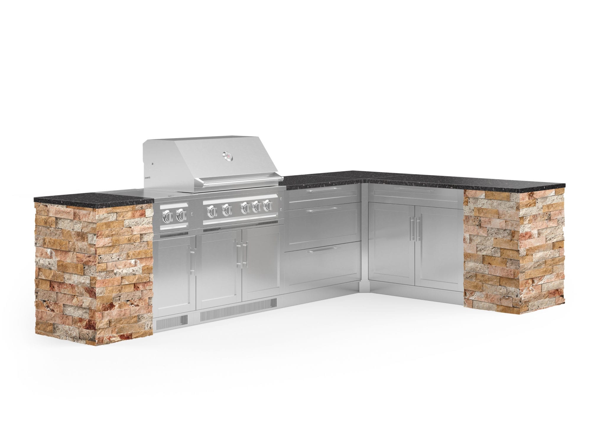 NewAge Products 69546 Signature Series Cabinets Platinum Grill 11 -Piece 133.94-in W x 25.5-in D x 51-in H Modular Outdoor Kitchen Set 7 Burners