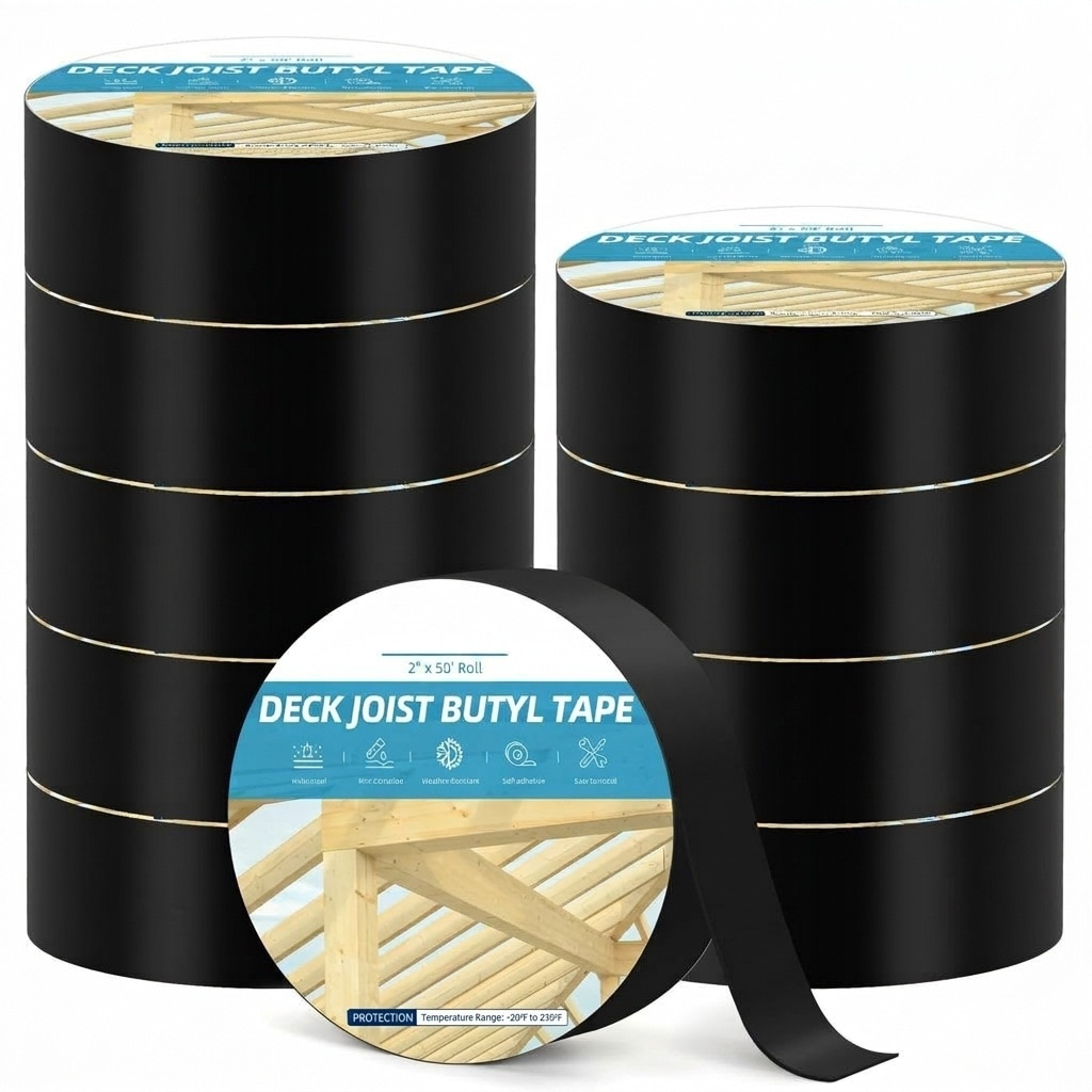 Etokfoks  2 in x 50 ft Butyl Rubber Self Adhesive Joist Flashing Tape Weatherproof Waterproof 10 Roll for Deck Beams