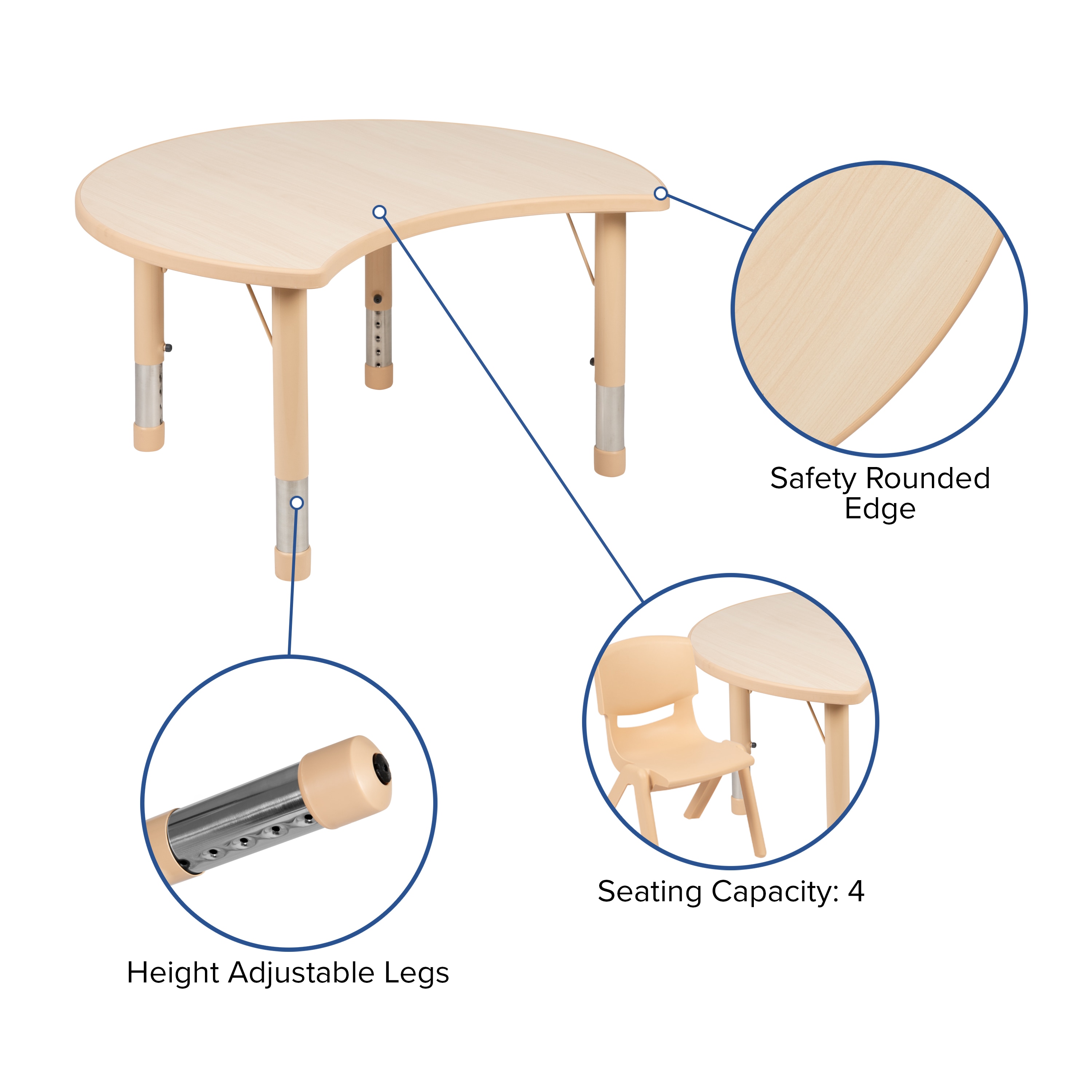 Crescent Natural Plastic Kids Activity Table with Adjustable Height