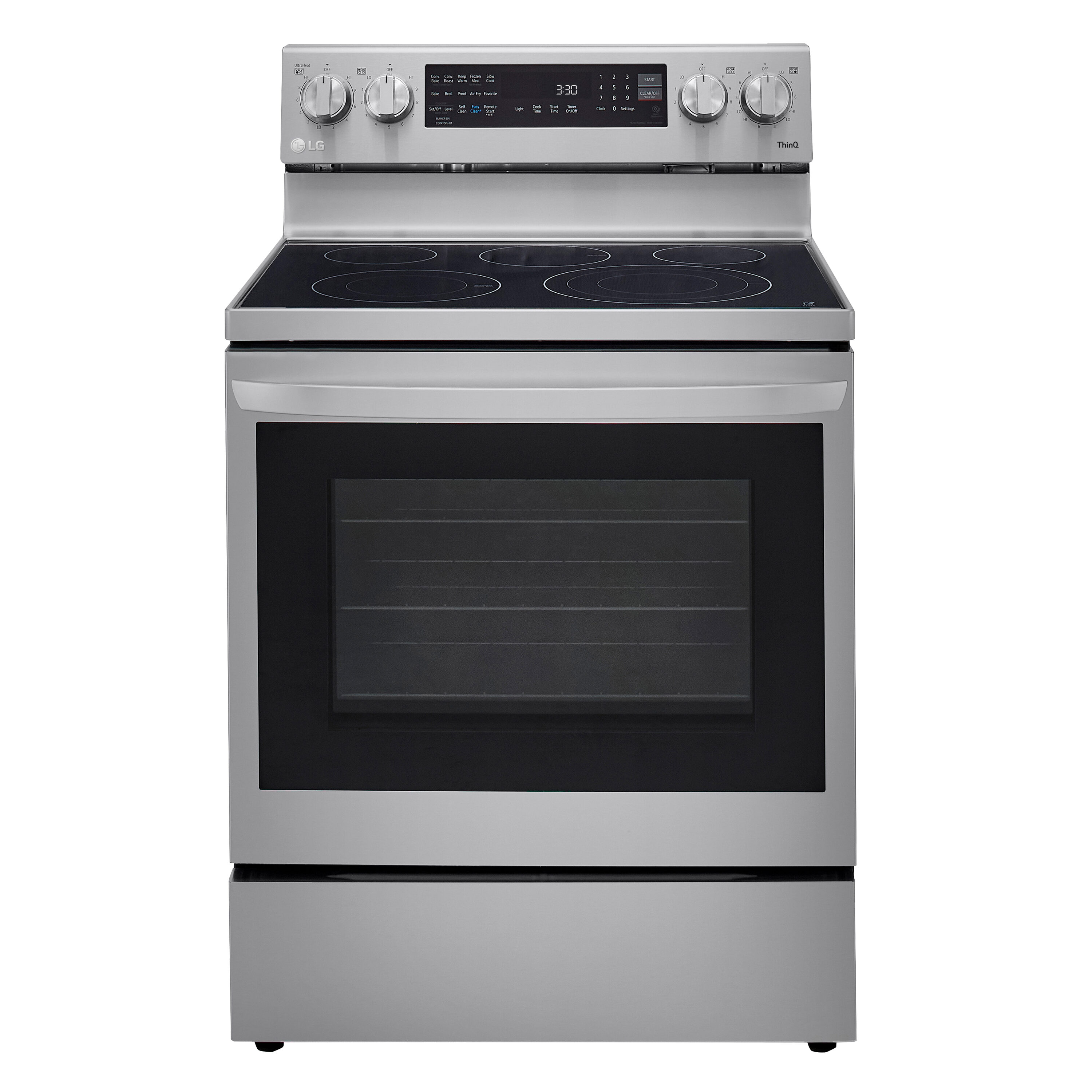 LG InstaView 30-in Glass Top 5 Burners 6.3-cu ft Self-Cleaning Air Fry Convection Oven Freestanding Smart Electric Range (Printproof Stainless Steel)