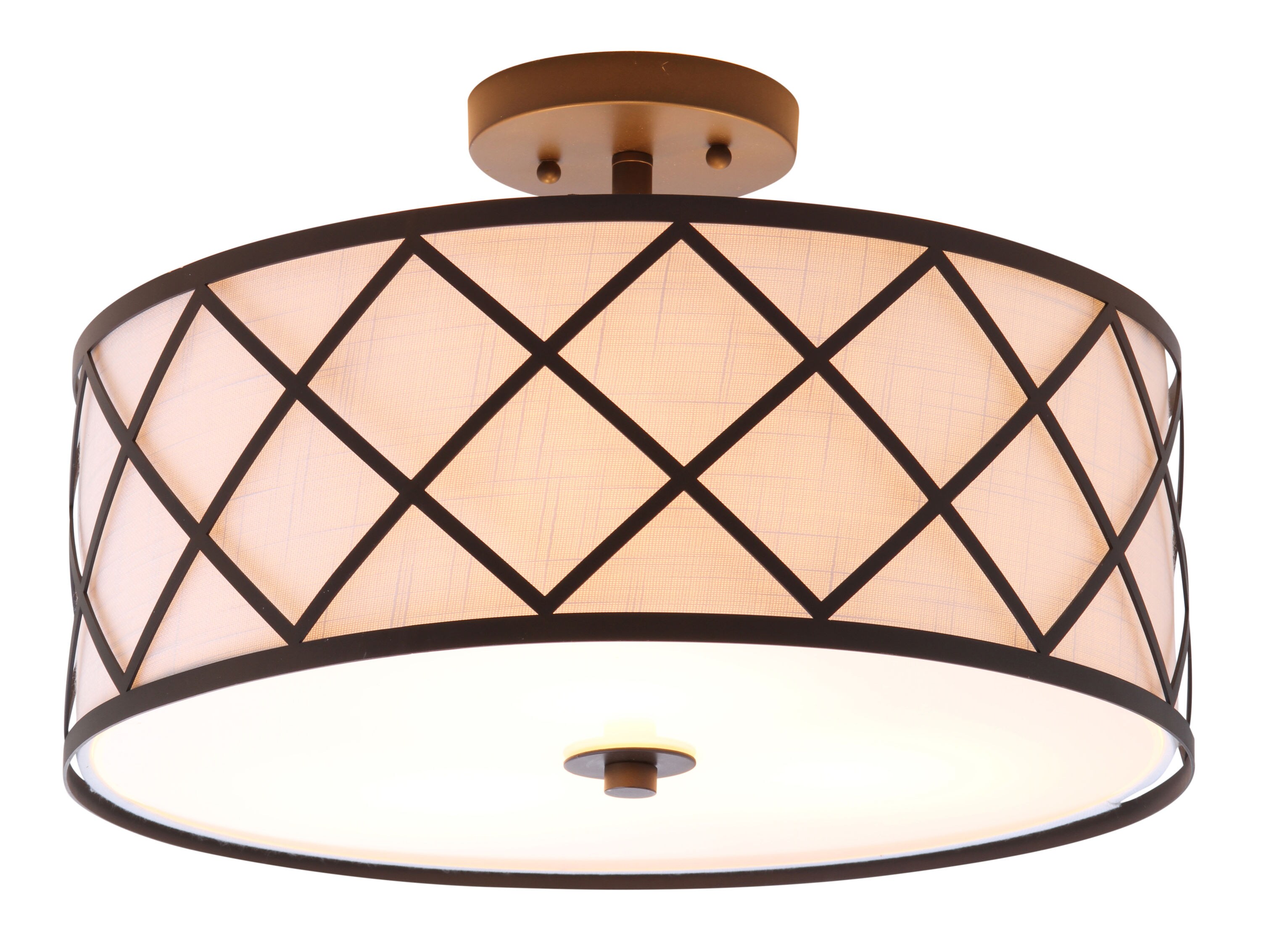 Transitional Elegance 16.75" Drum Flush Mount in Oil Rubbed Bronze with White Linen Shade