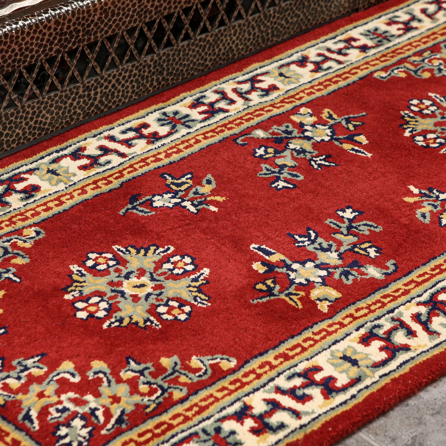 Elegant Burgundy Oriental Hearth Rug in Handmade Wool, 56"x26"