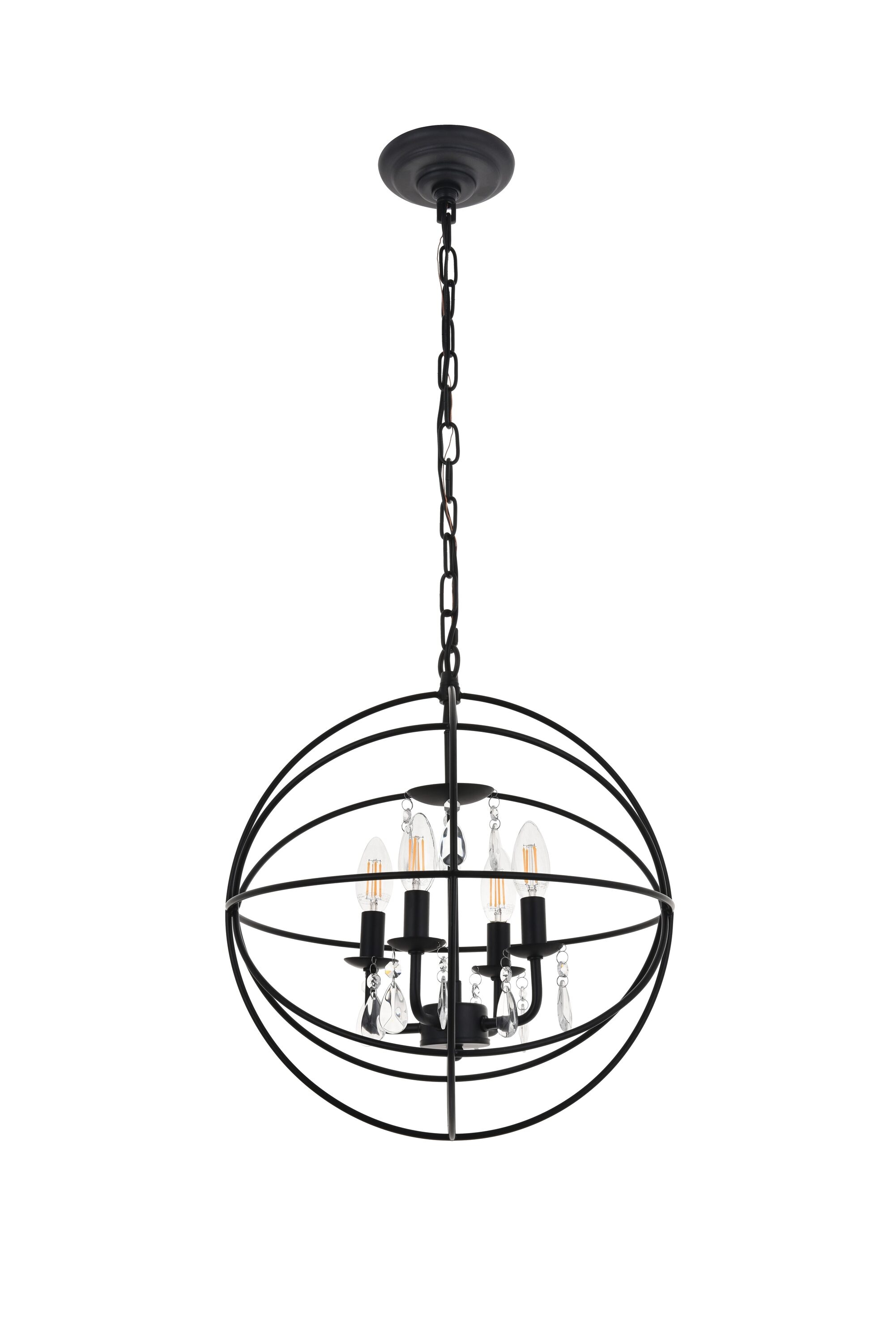 Elegant Wallace 4-Light Crystal Sphere Pendant in Matte Black