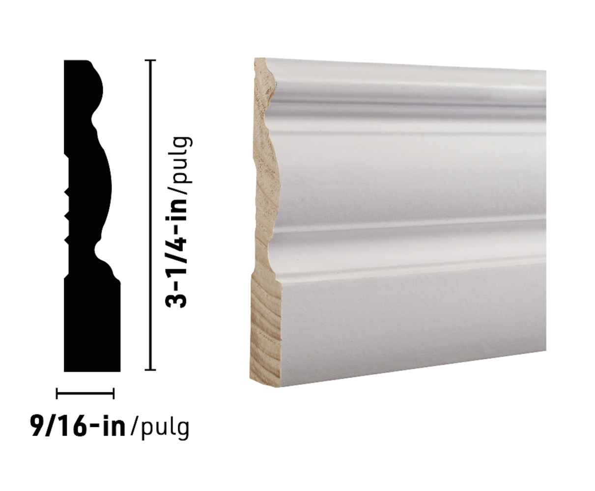 RELIABILT 9/16-in X 3-1/4-in X 12-ft Colonial Primed Pine B322 ...