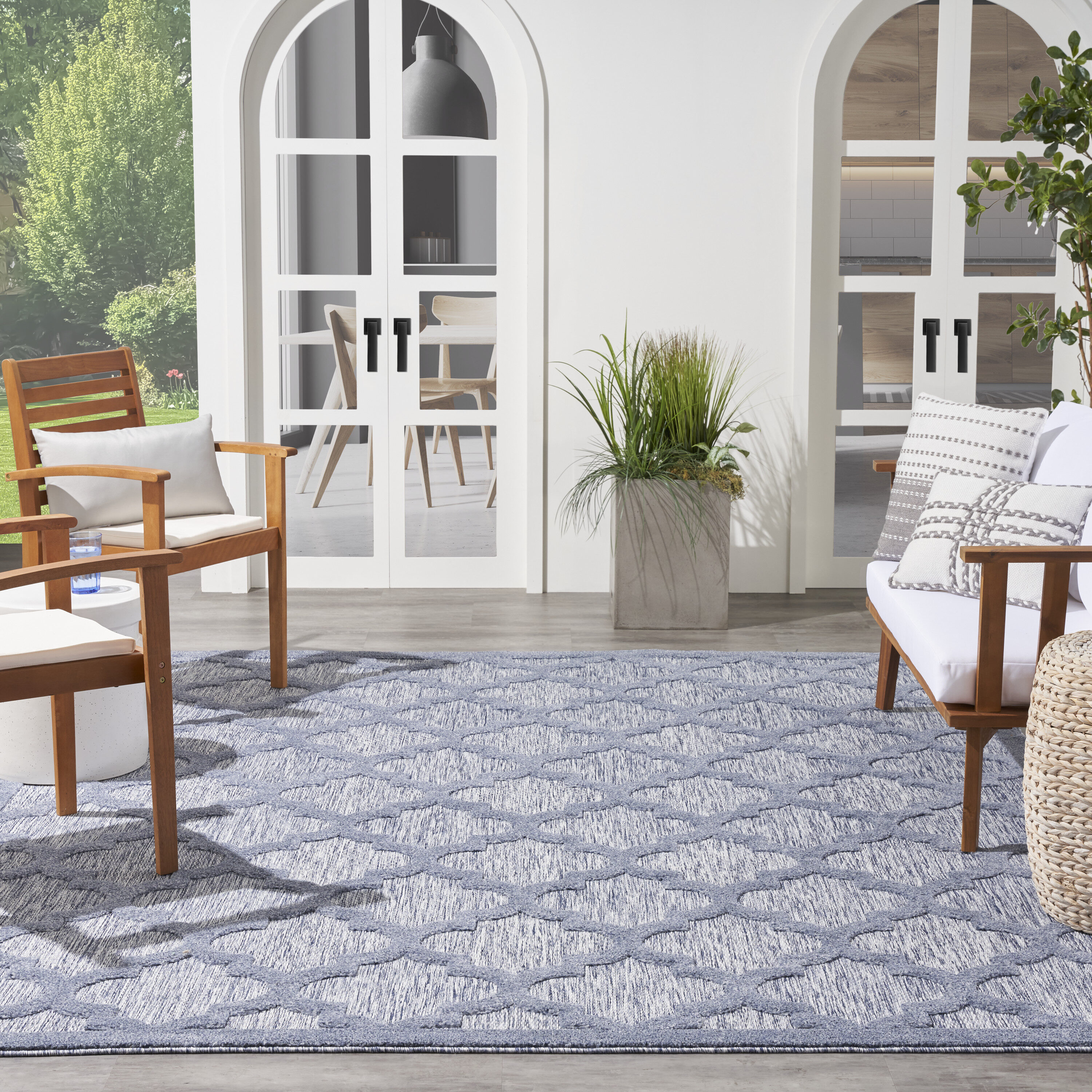 Denim Blue Trellis 8' x 10' Reversible Synthetic Area Rug